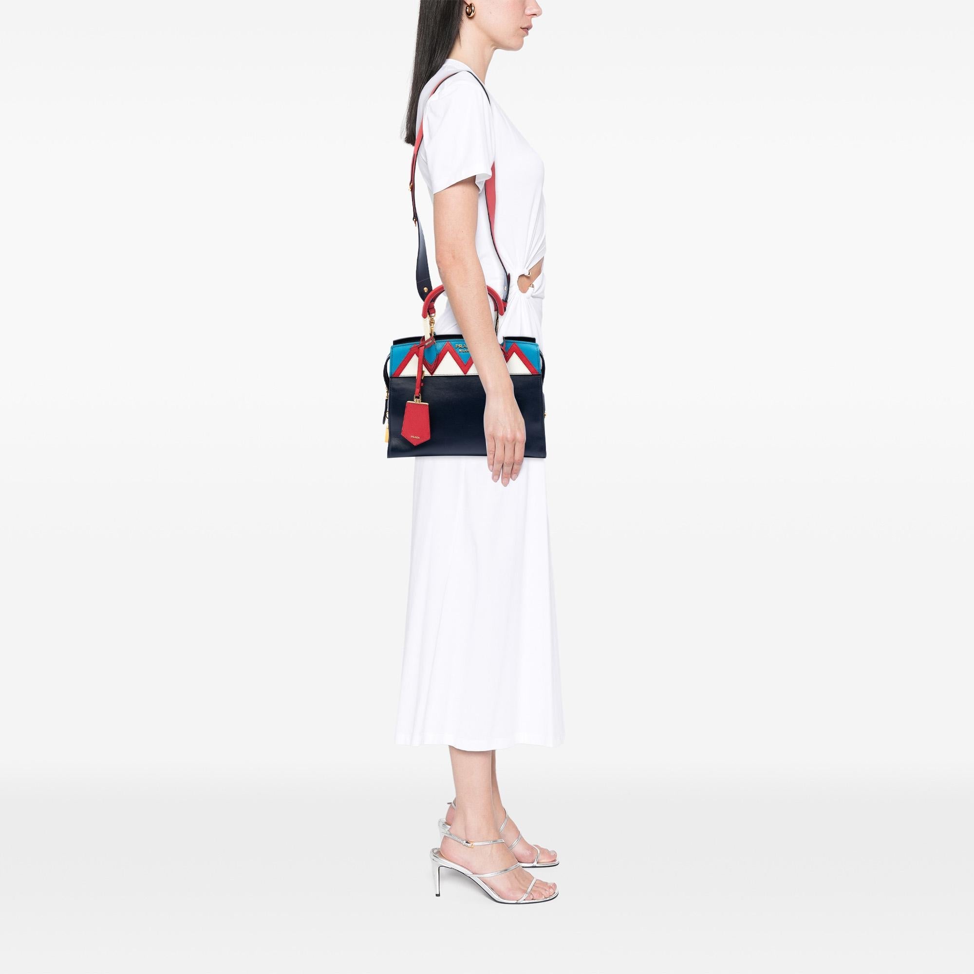 Prada Medium Saffiano Trimmed City Calf Greca Esplanade Satchel