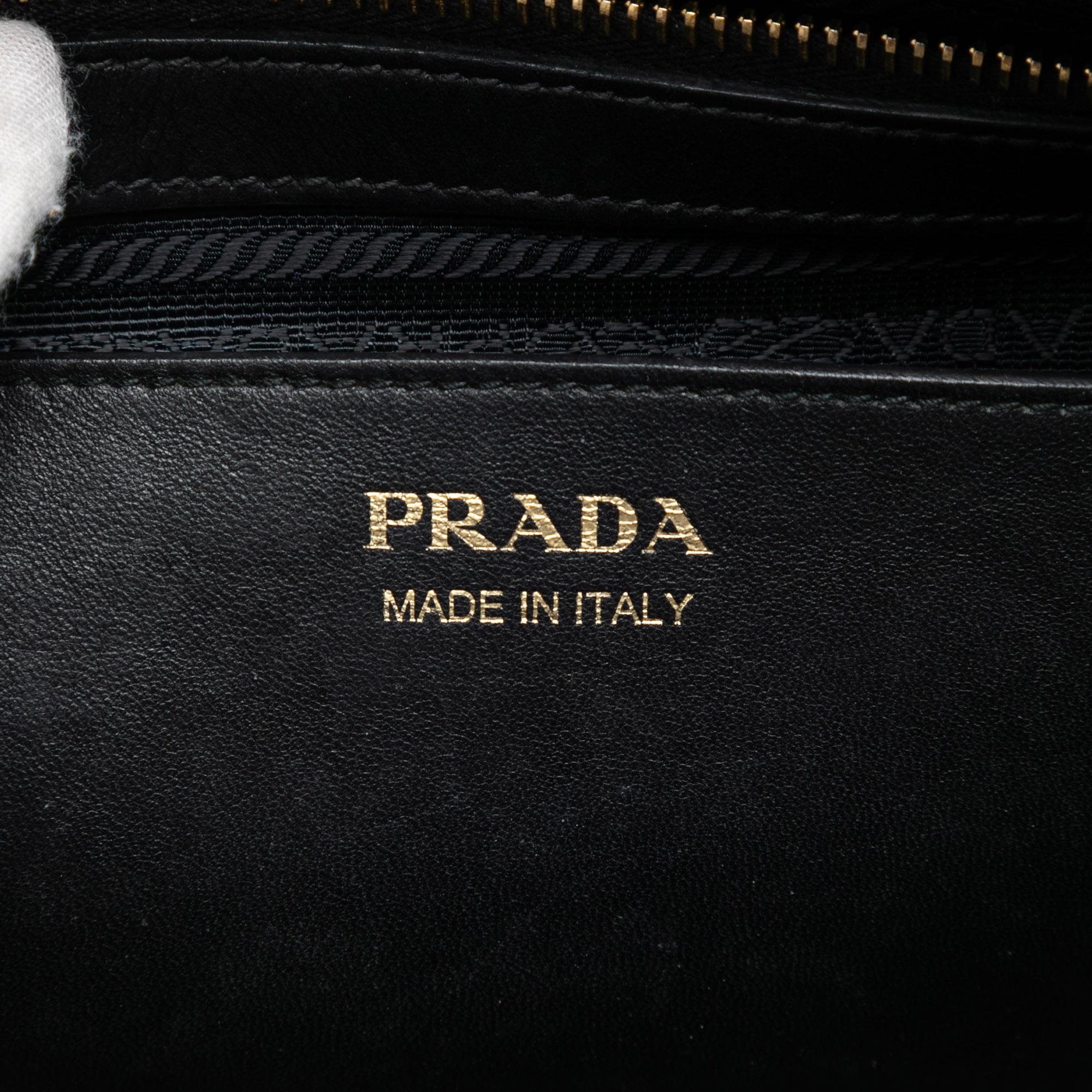 Prada Medium Saffiano Trimmed City Calf Greca Esplanade Satchel