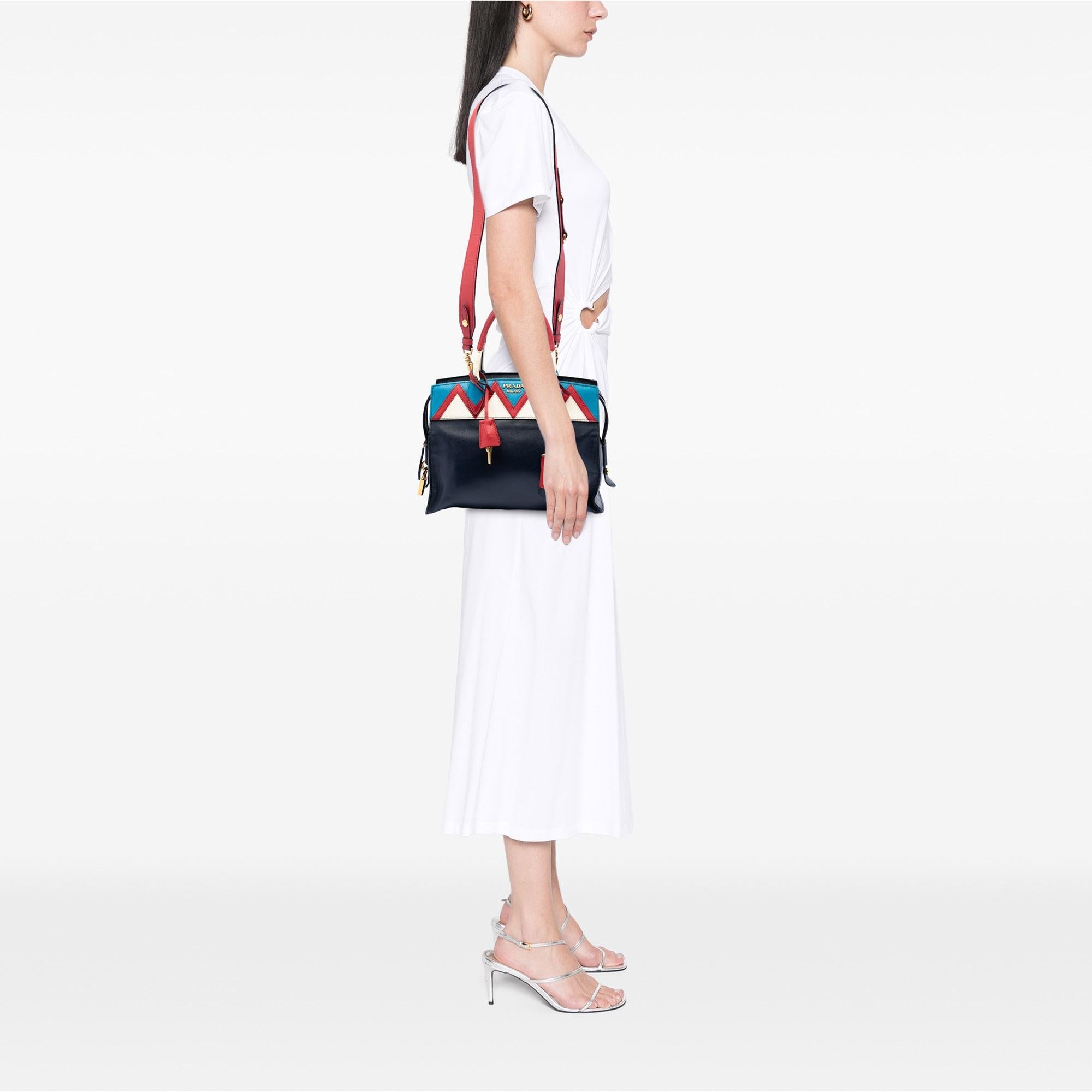 Prada Medium Saffiano Trimmed City Calf Greca Esplanade Satchel