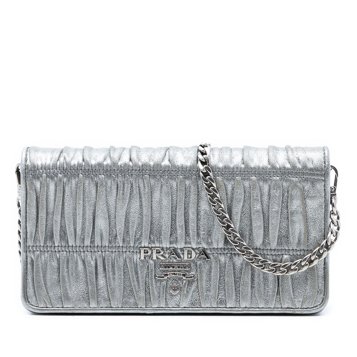 Prada Metallic Nappa Gaufre Wallet On Chain