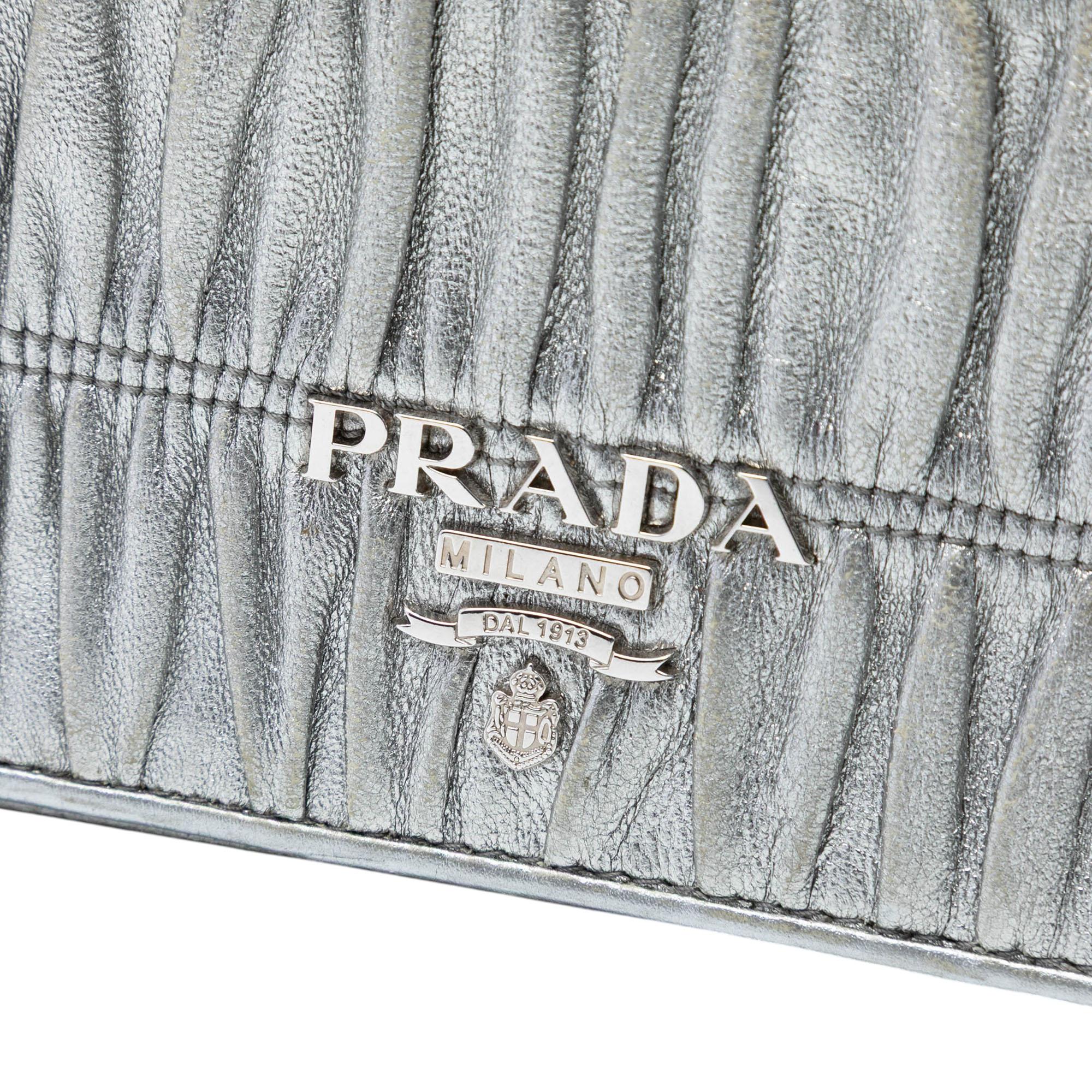 Prada Metallic Nappa Gaufre Wallet On Chain