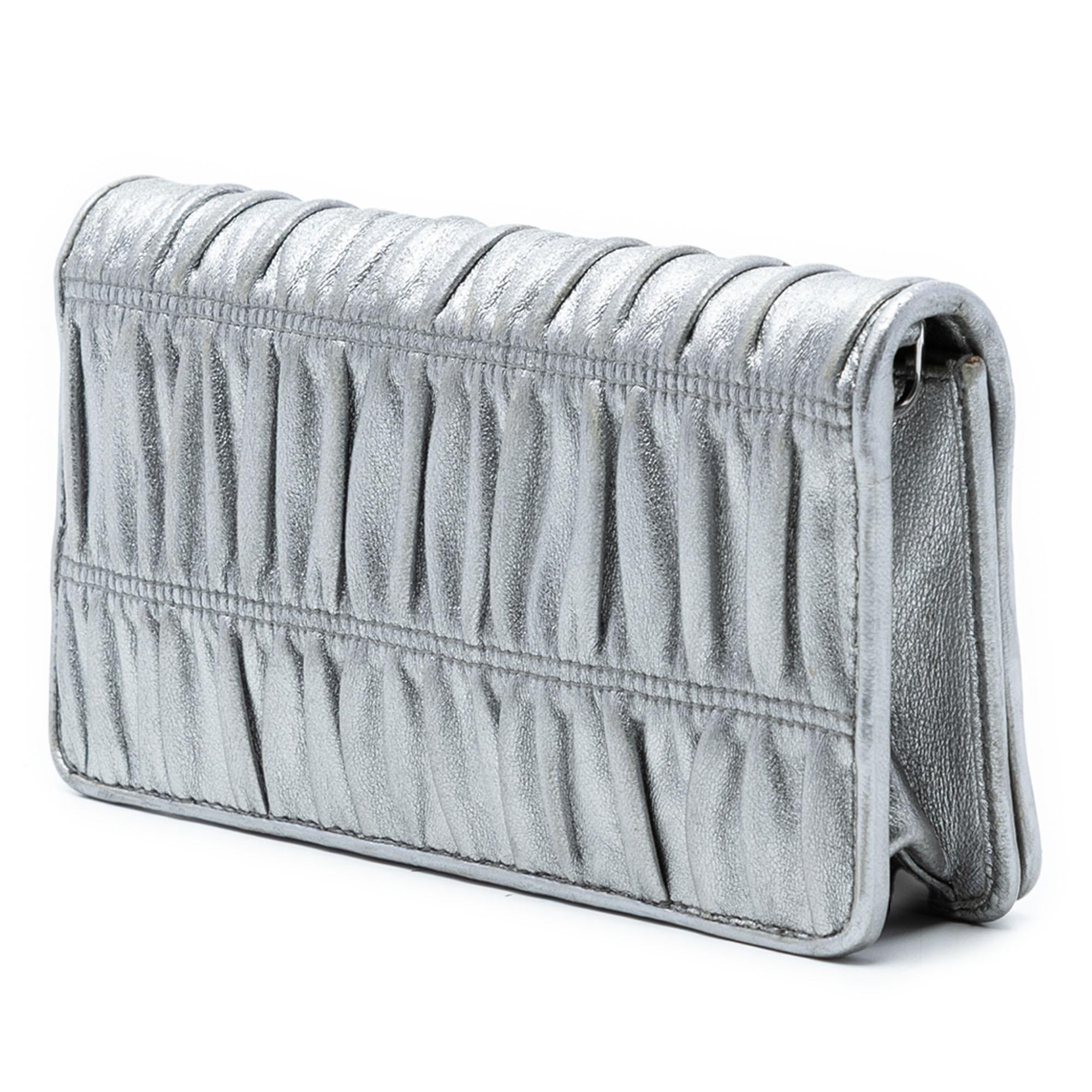 Prada Metallic Nappa Gaufre Wallet On Chain