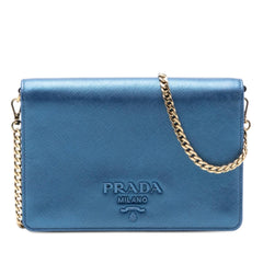 Prada Metallic Saffiano Lux Monochrome Wallet on Chain