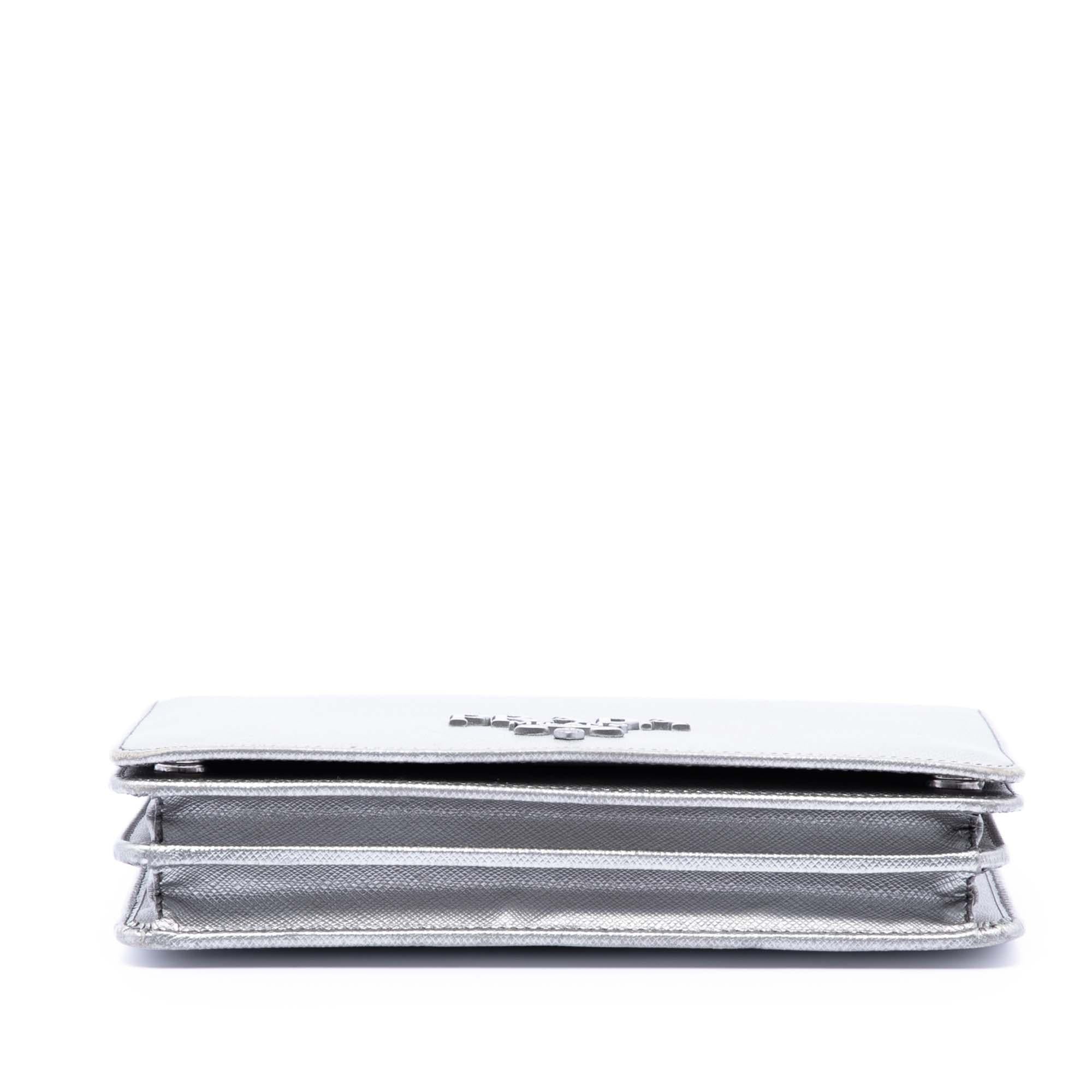 Prada Metallic Saffiano Lux Wallet on Chain