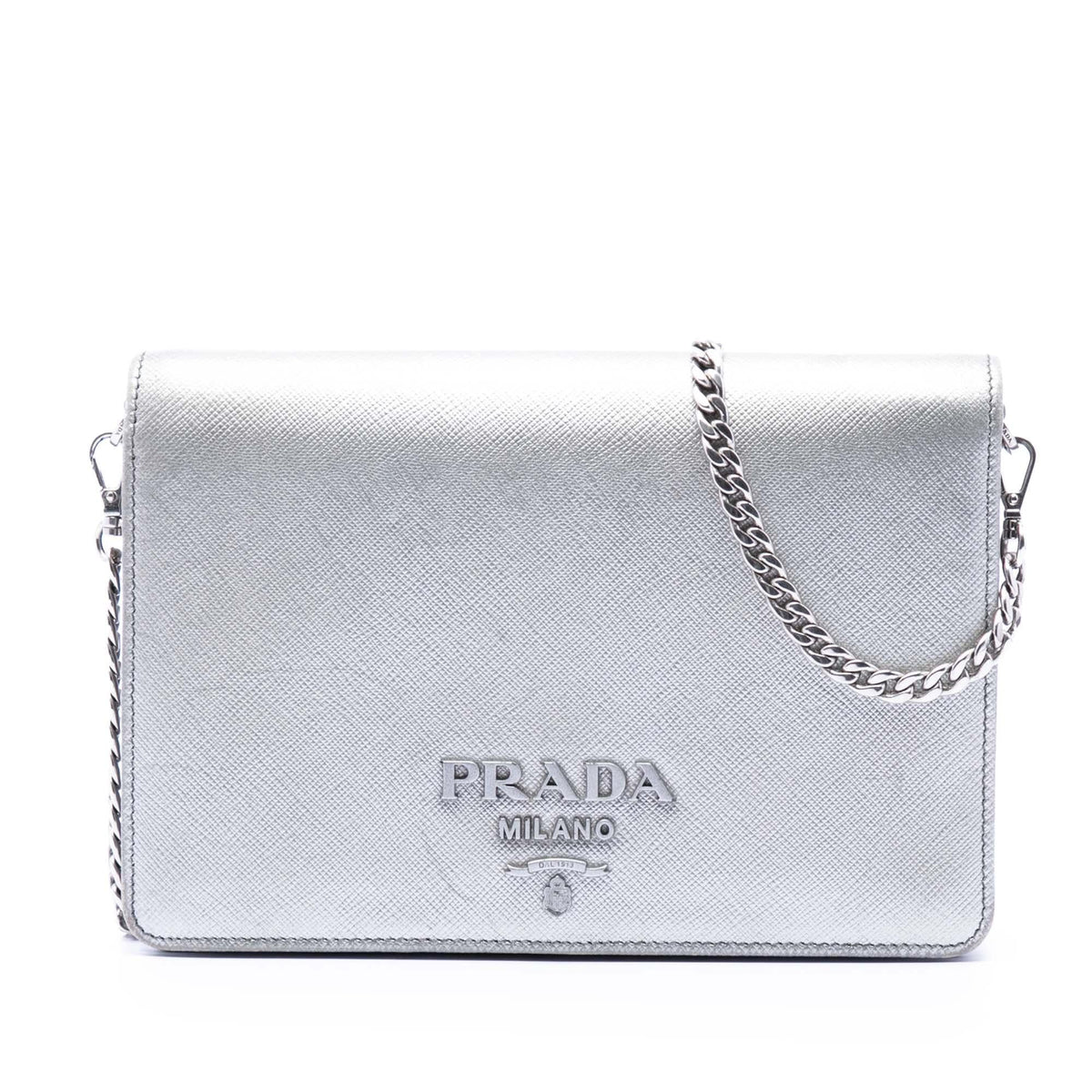 Prada Metallic Saffiano Lux Wallet on Chain