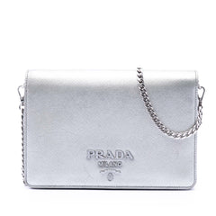 Prada Metallic Saffiano Lux Wallet on Chain