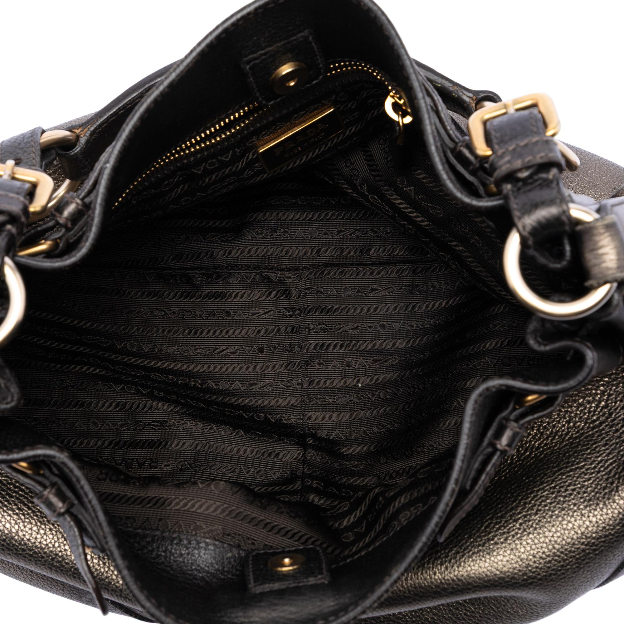 Prada Metallic Vitello Daino Side Flap Pockets Shoulder Bag