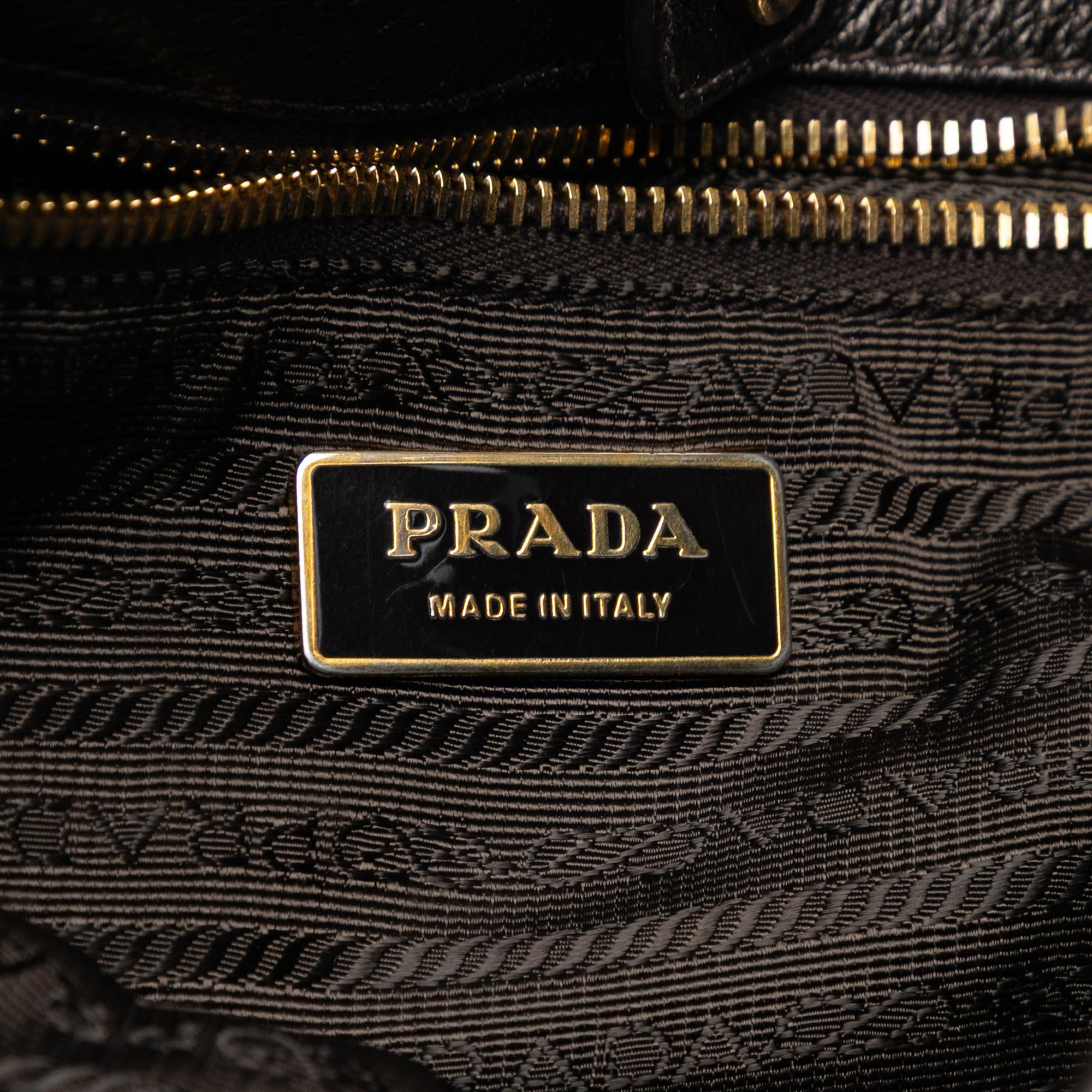 Prada Metallic Vitello Daino Side Flap Pockets Shoulder Bag