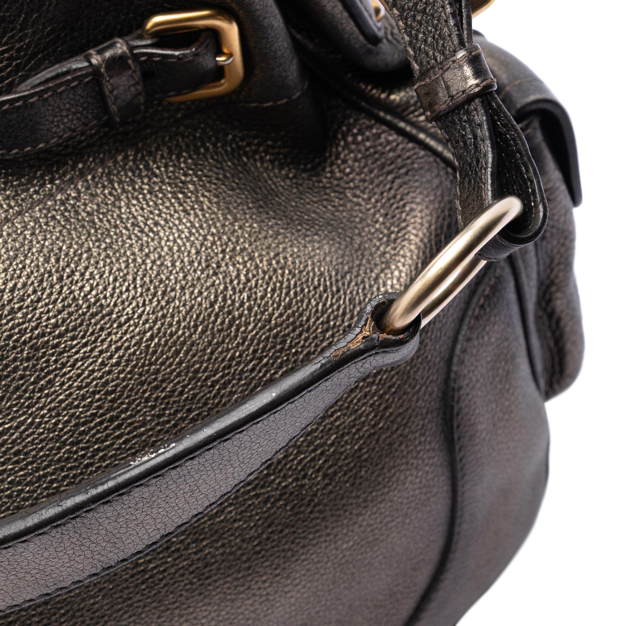 Prada Metallic Vitello Daino Side Flap Pockets Shoulder Bag