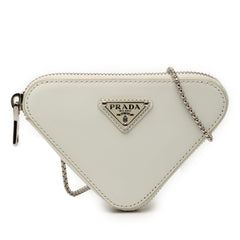 Prada Mini Brushed Leather Triangle Chain Pouch