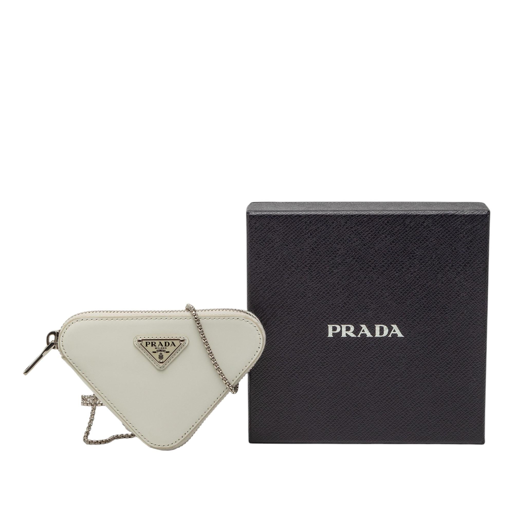Prada Mini Brushed Leather Triangle Chain Pouch