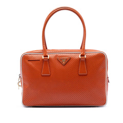 Prada Perforated Vitello Drive Leather Bauletto Top Handle Bag