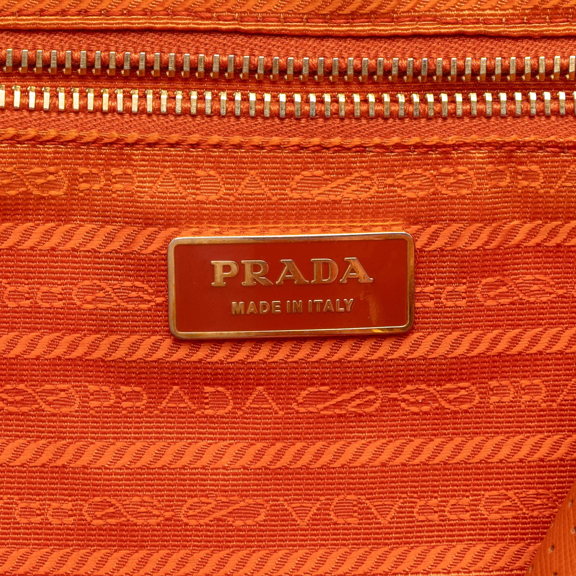 Prada Perforated Vitello Drive Leather Bauletto Top Handle Bag