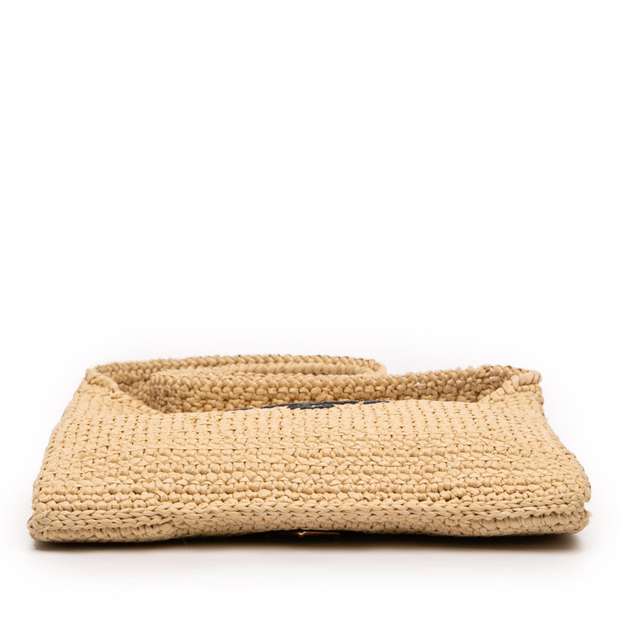 Prada Raffia Effect Crochet Logo Embroidered Crossbody