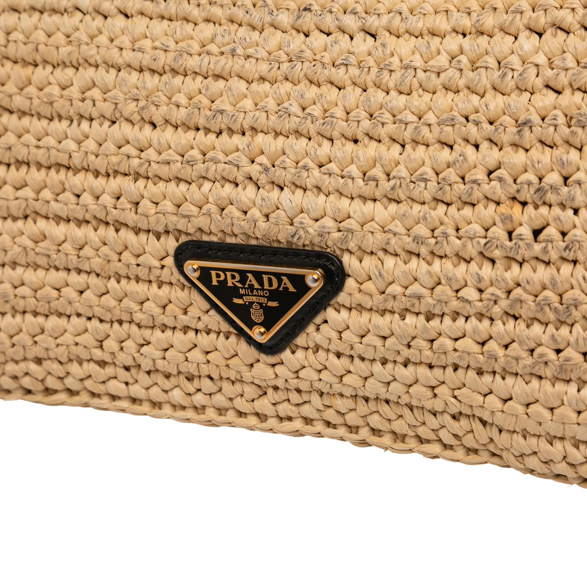 Prada Raffia Effect Crochet Logo Embroidered Crossbody