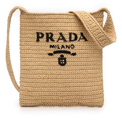 Prada Raffia Effect Crochet Logo Embroidered Crossbody