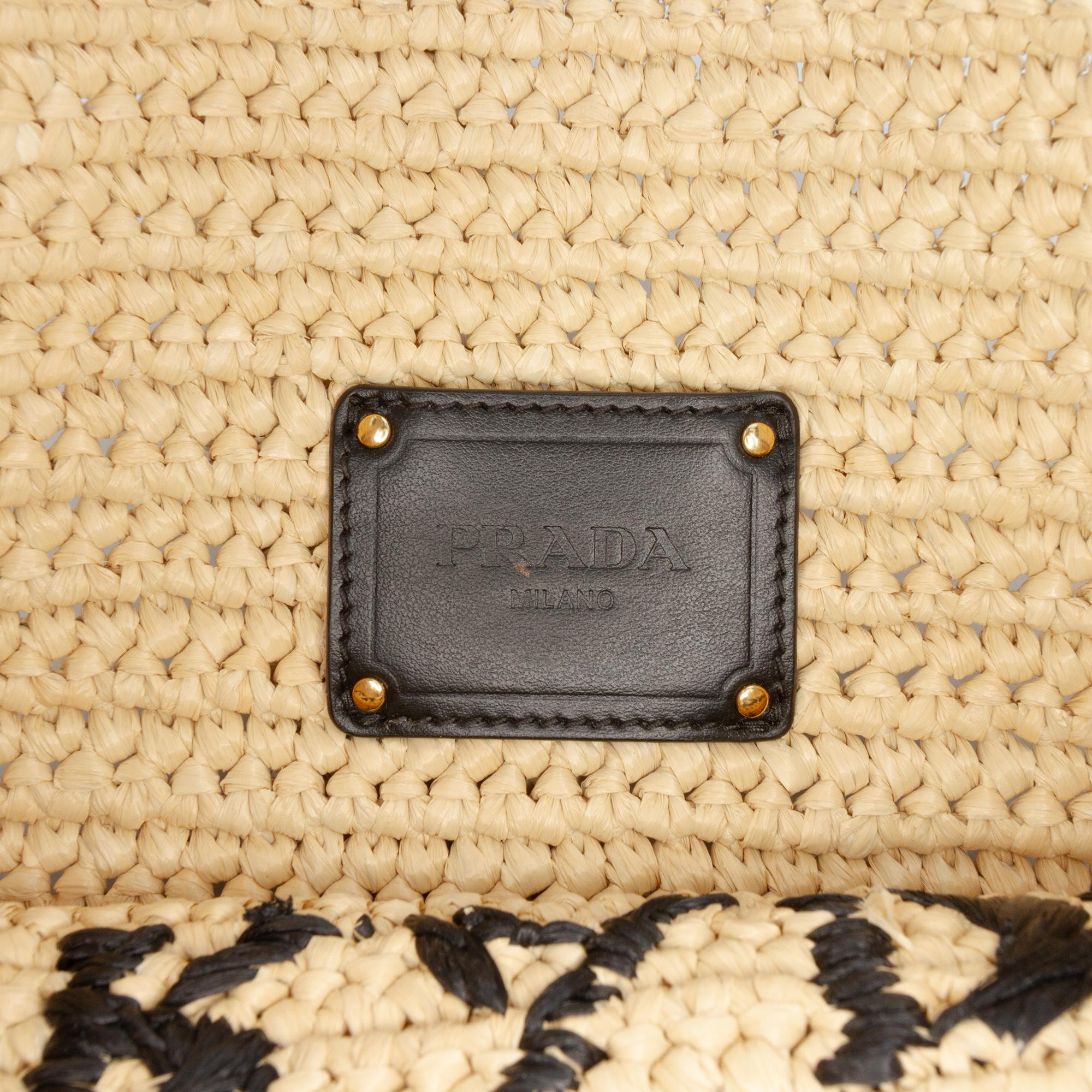 Prada Raffia Effect Crochet Logo Embroidered Crossbody