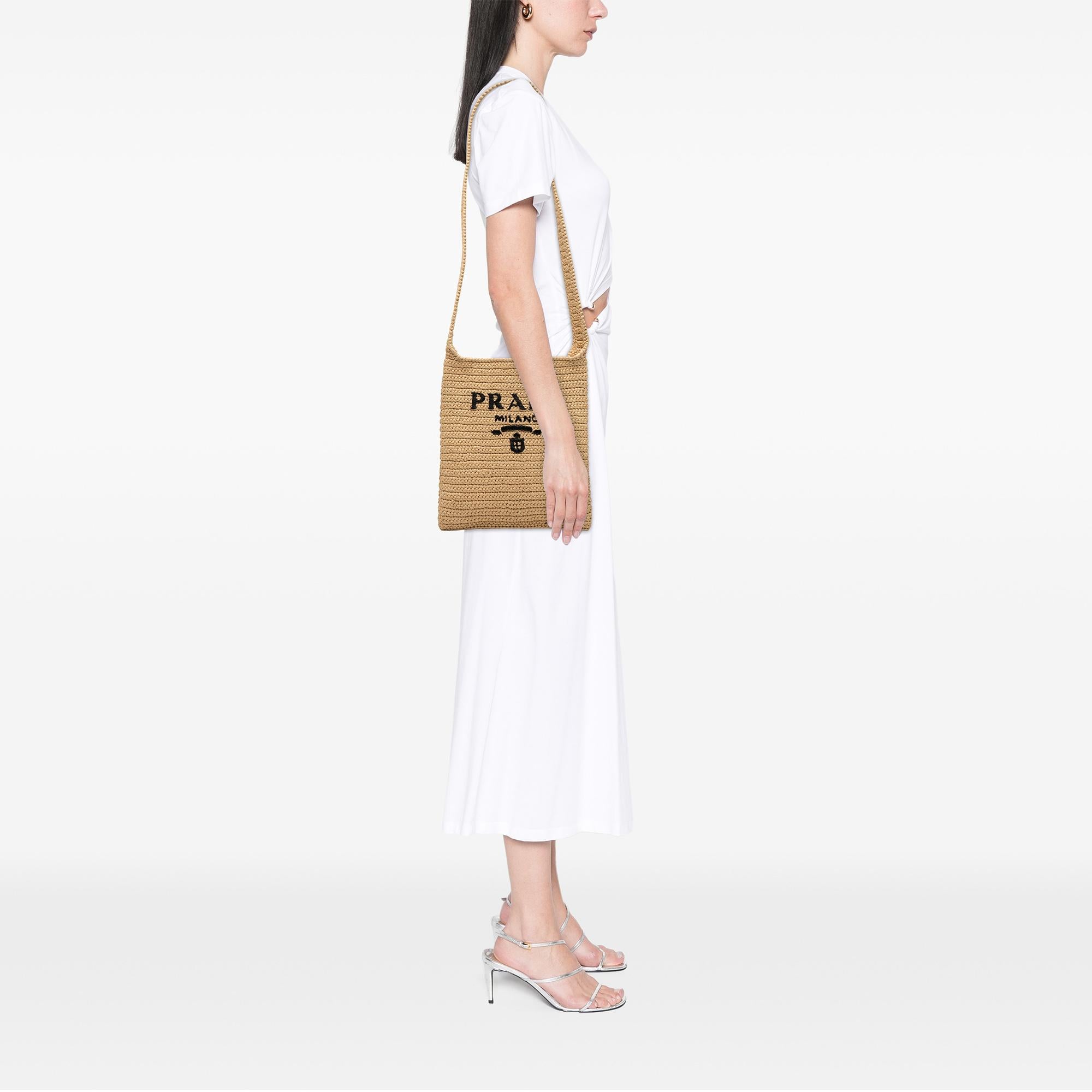 Prada Raffia Effect Crochet Logo Embroidered Crossbody