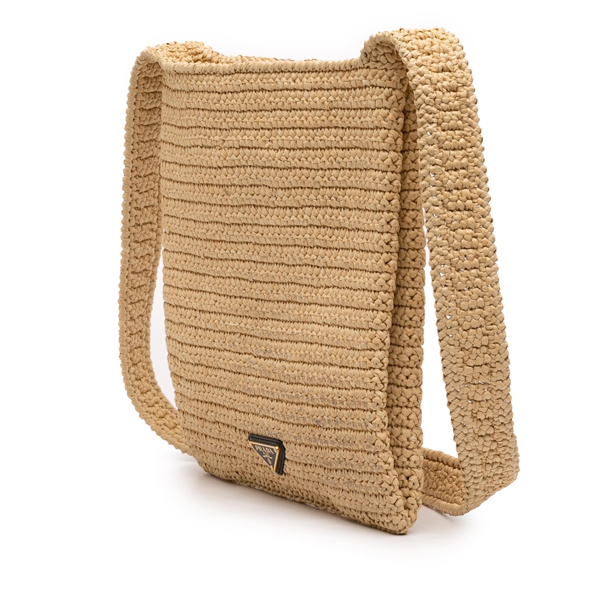 Prada Raffia Effect Crochet Logo Embroidered Crossbody