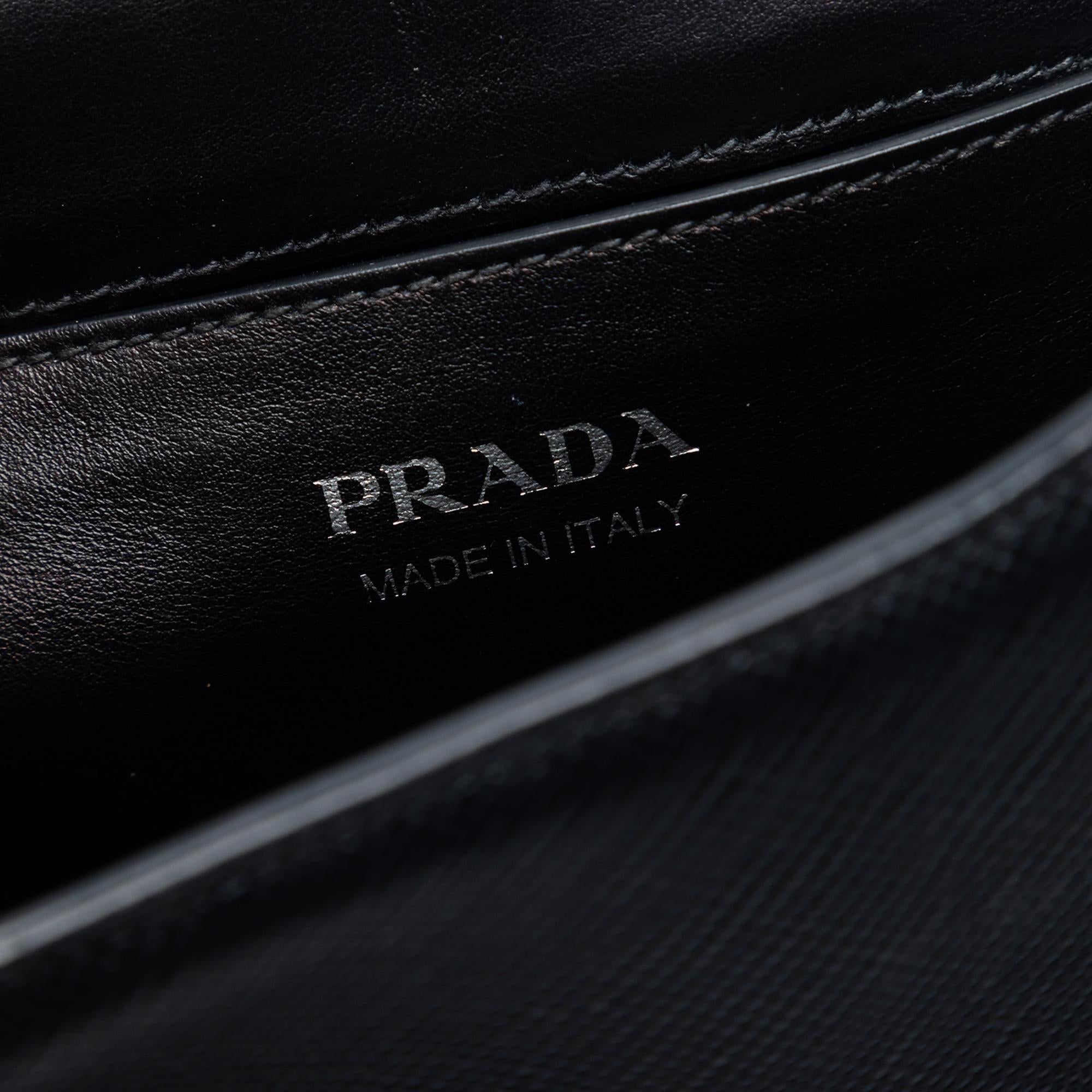 Prada Saffiano Cuir Monochrome Robot Patches Envelope Chain Flap