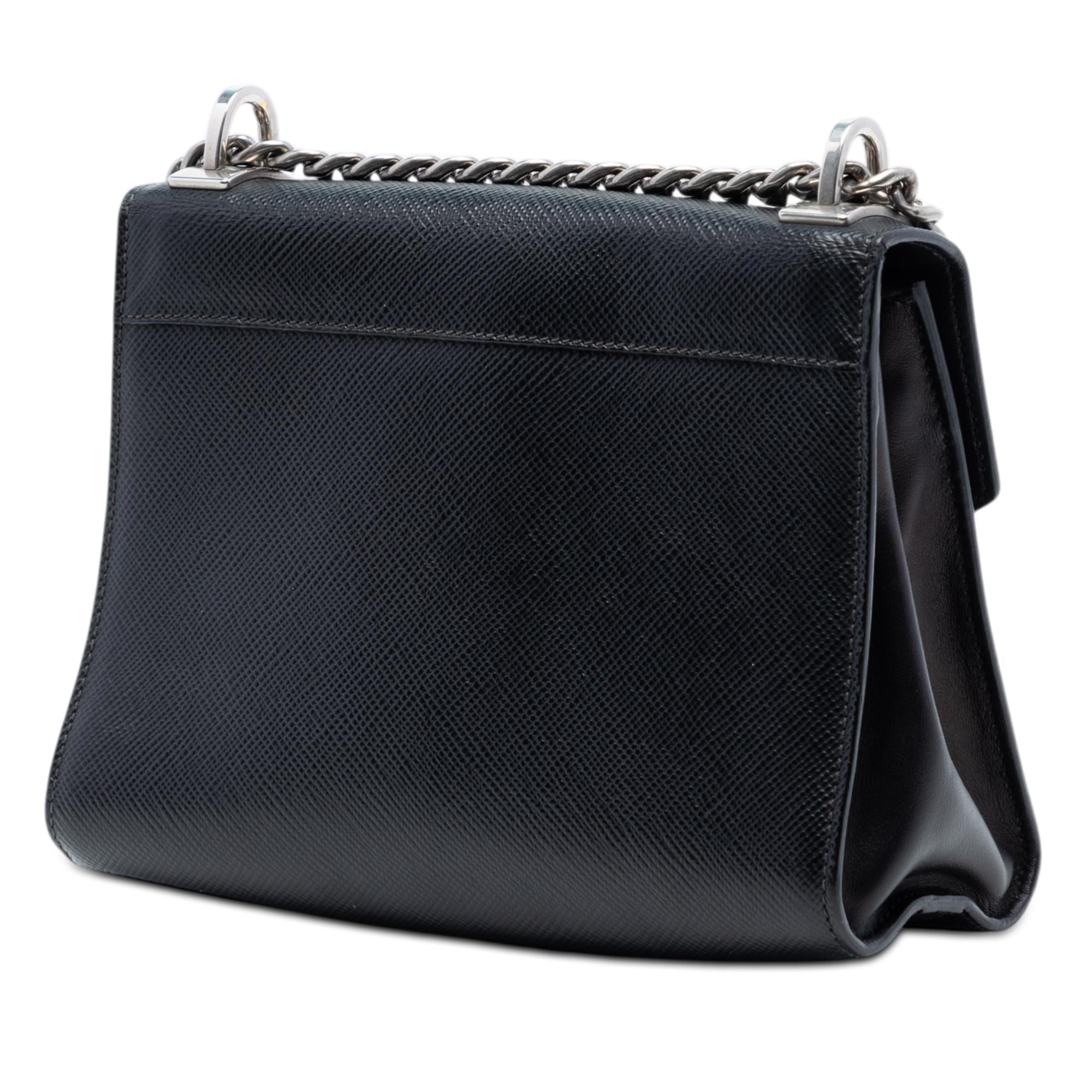 Prada Saffiano Cuir Monochrome Robot Patches Envelope Chain Flap