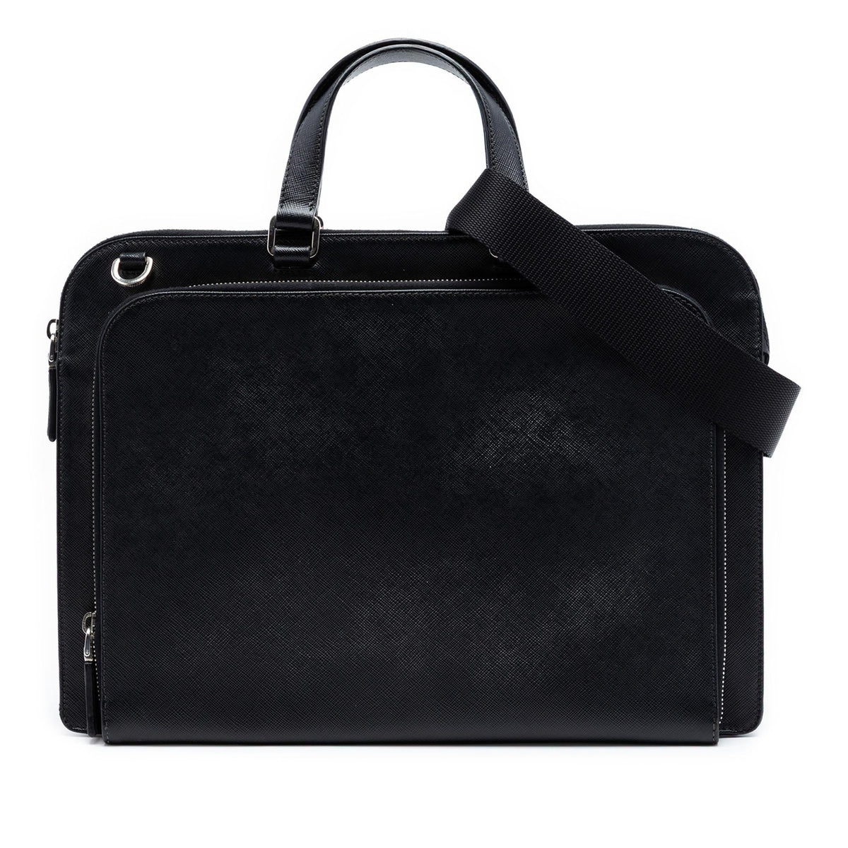 Prada Saffiano Cuir Travel Front Zip Pocket Briefcase