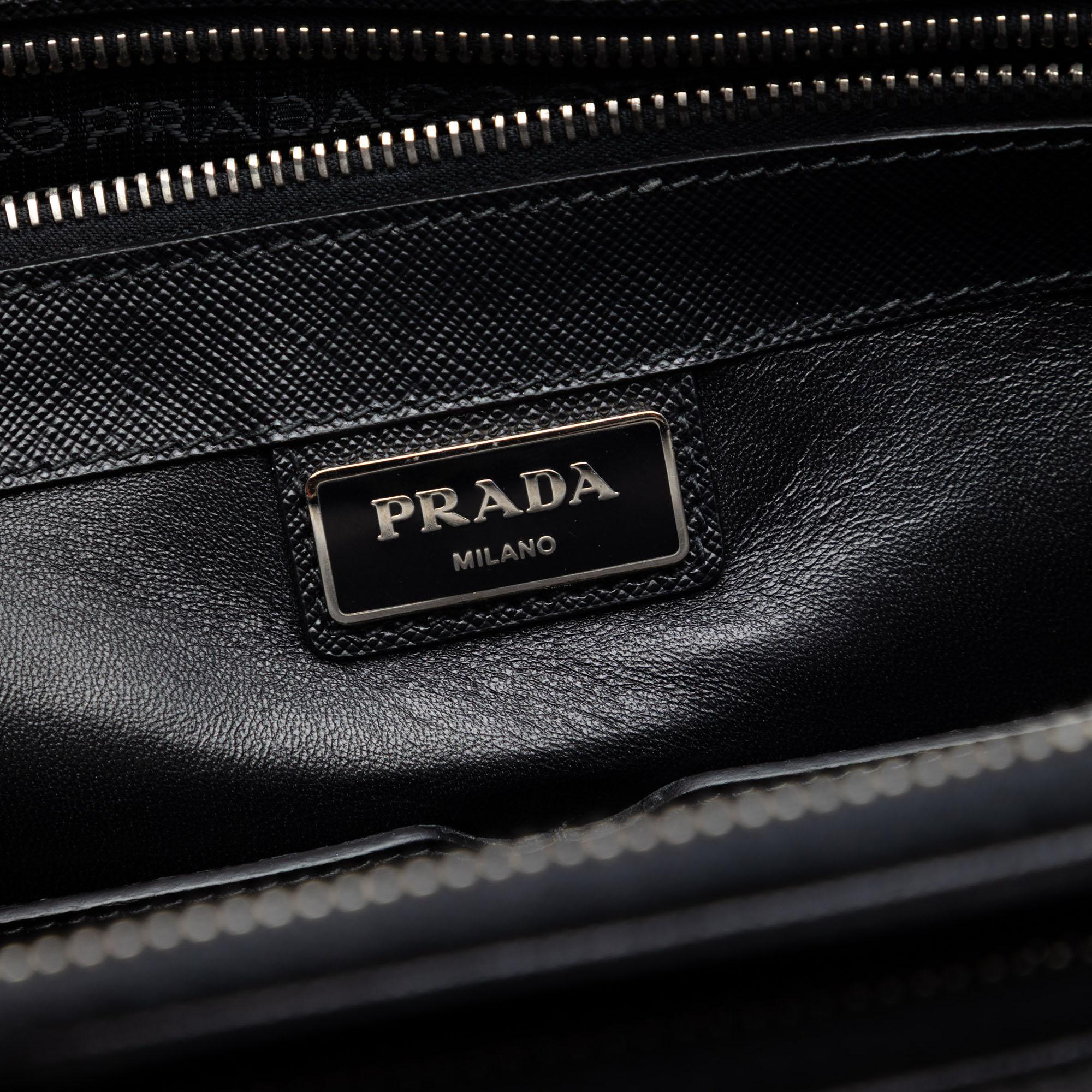 Prada Saffiano Cuir Travel Front Zip Pocket Briefcase
