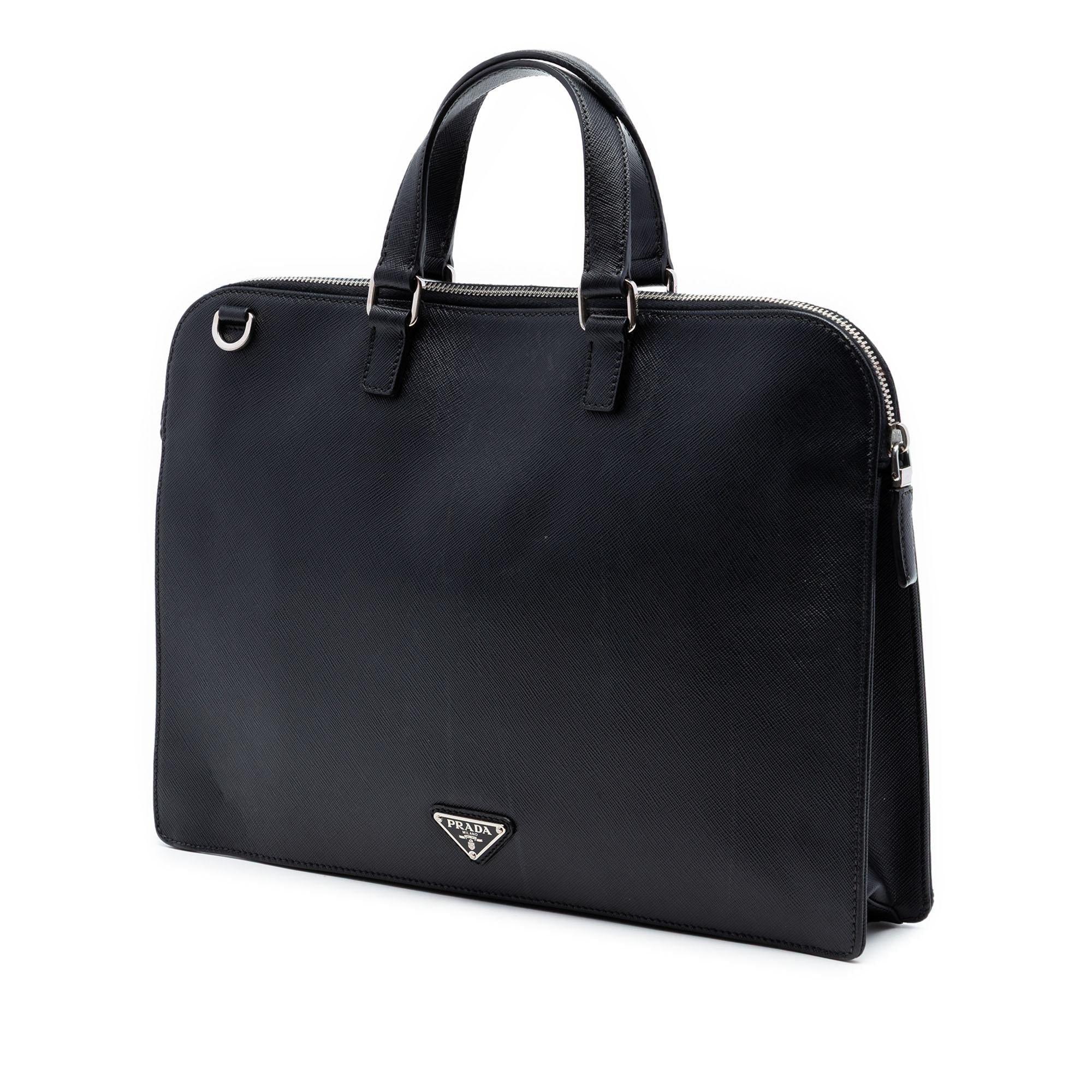 Prada Saffiano Cuir Travel Front Zip Pocket Briefcase