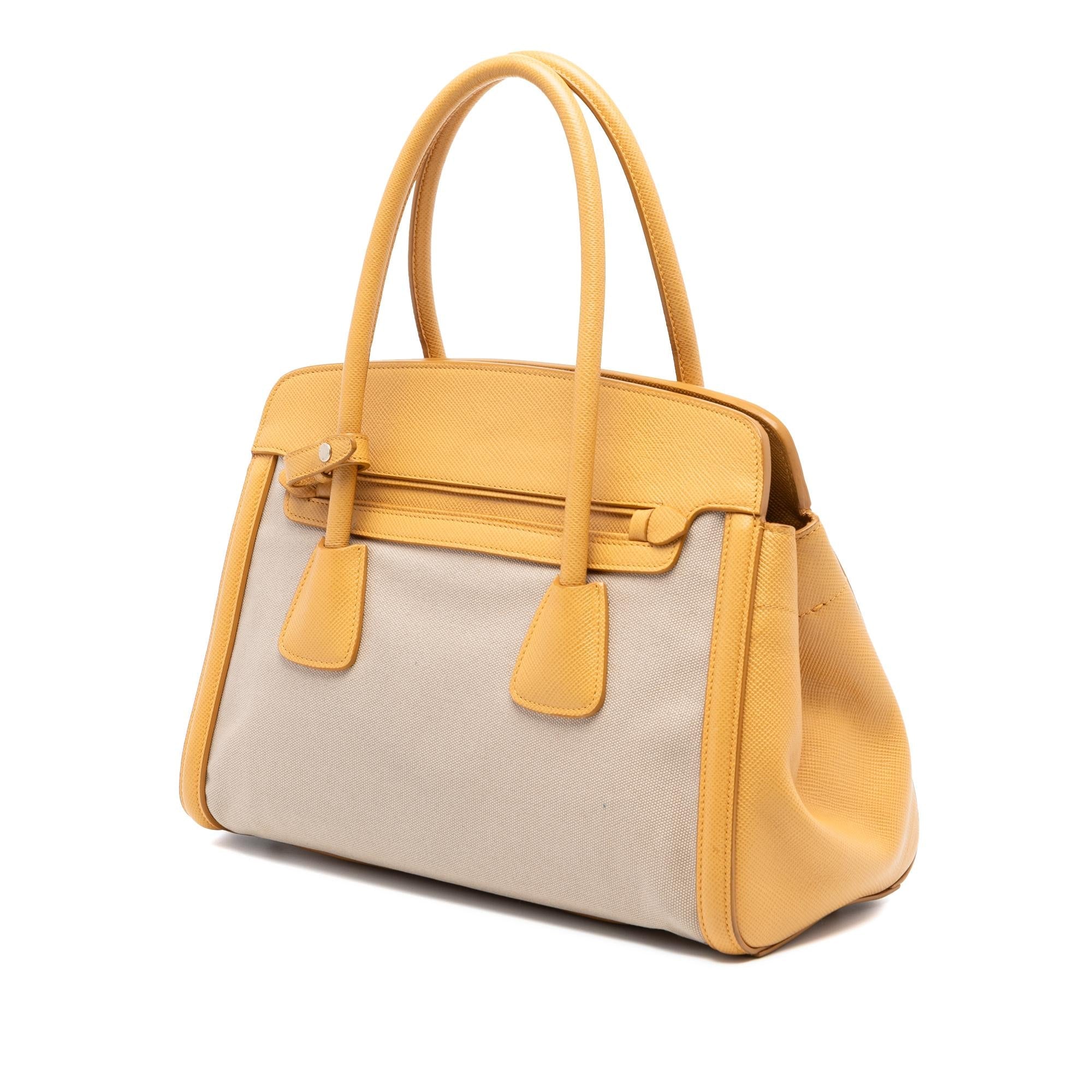 Prada Saffiano Cuir Trimmed Canapa Satchel