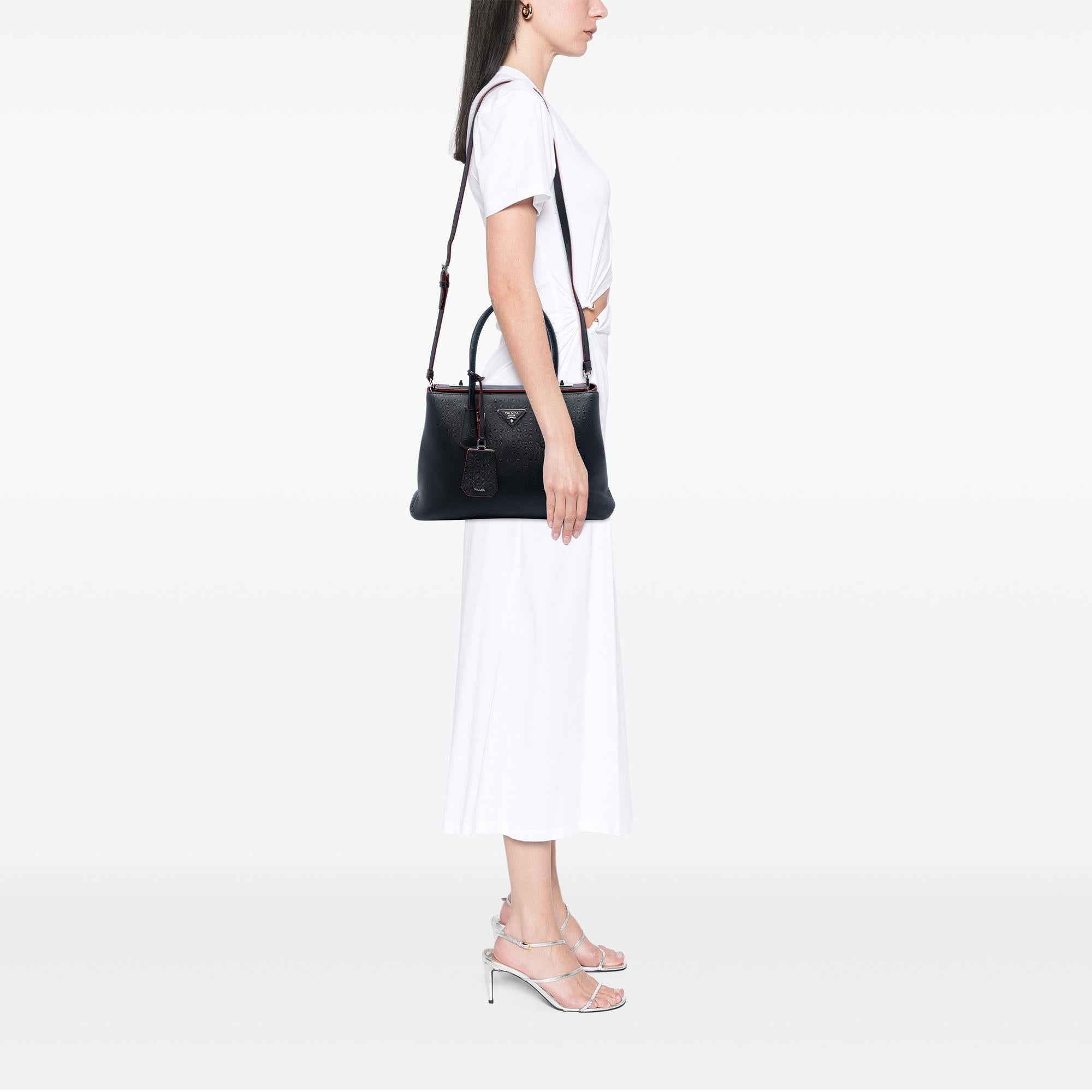 Prada Saffiano Cuir Turnlock Twin Satchel