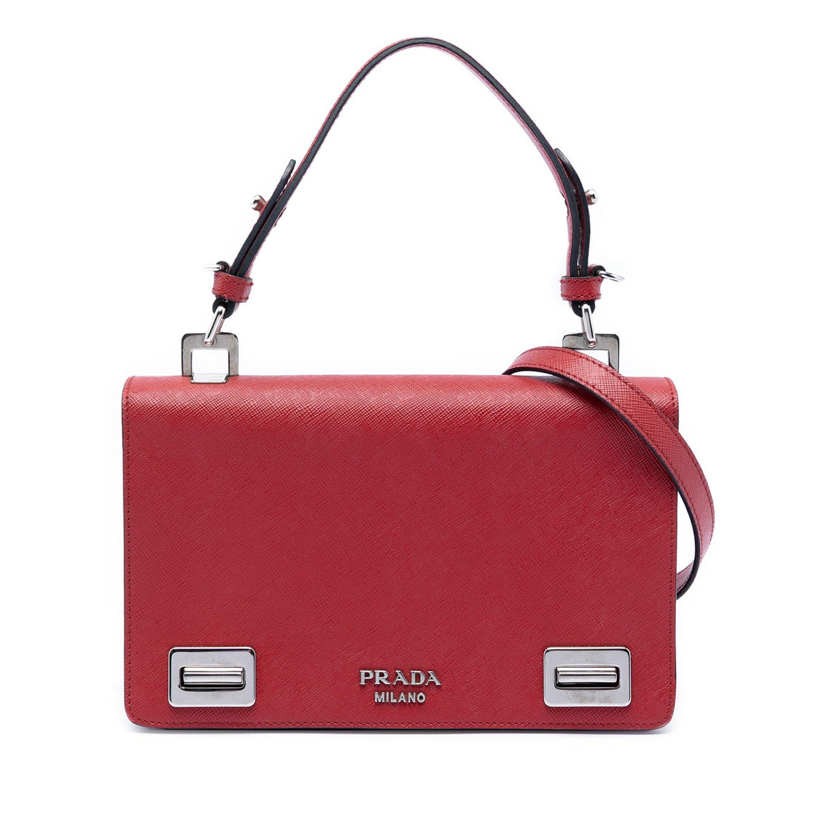 Prada Saffiano Double Turn Lock Top Handle Bag