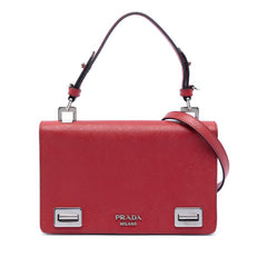 Prada Saffiano Double Turn Lock Top Handle Bag