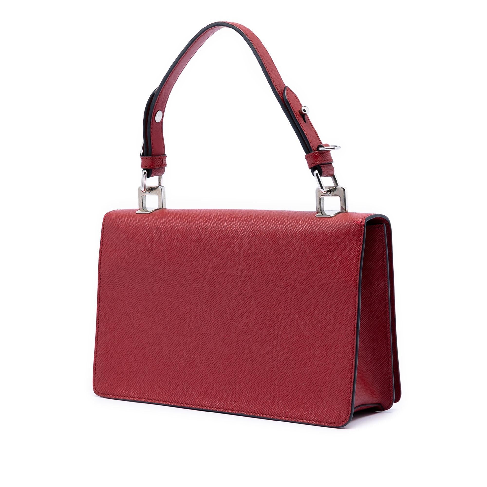 Prada Saffiano Double Turn Lock Top Handle Bag