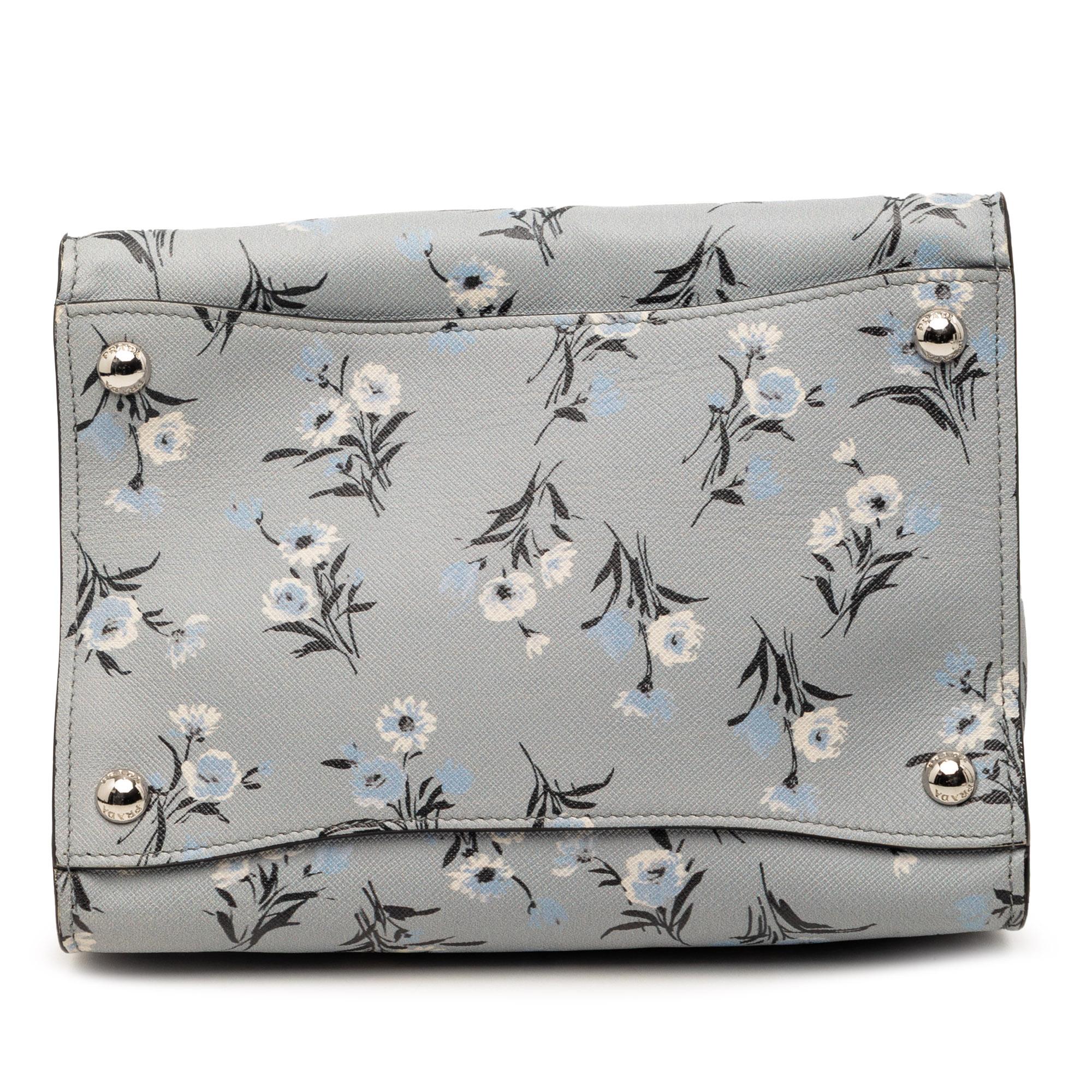 Prada Saffiano Floral Print Twin Pocket Satchel