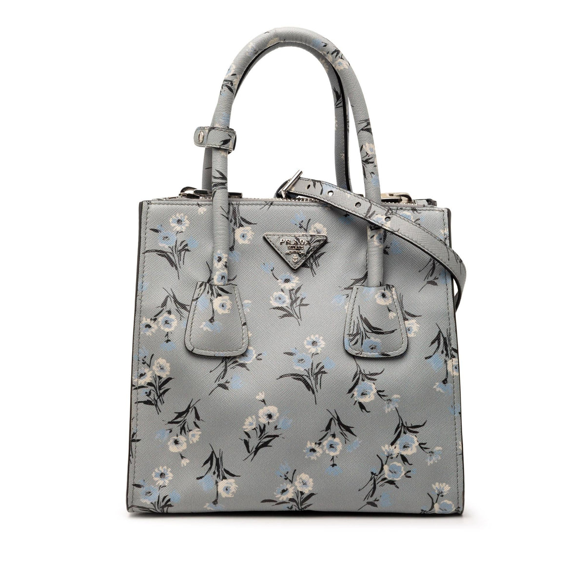 Prada Saffiano Floral Print Twin Pocket Satchel