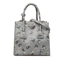 Prada Saffiano Floral Print Twin Pocket Satchel