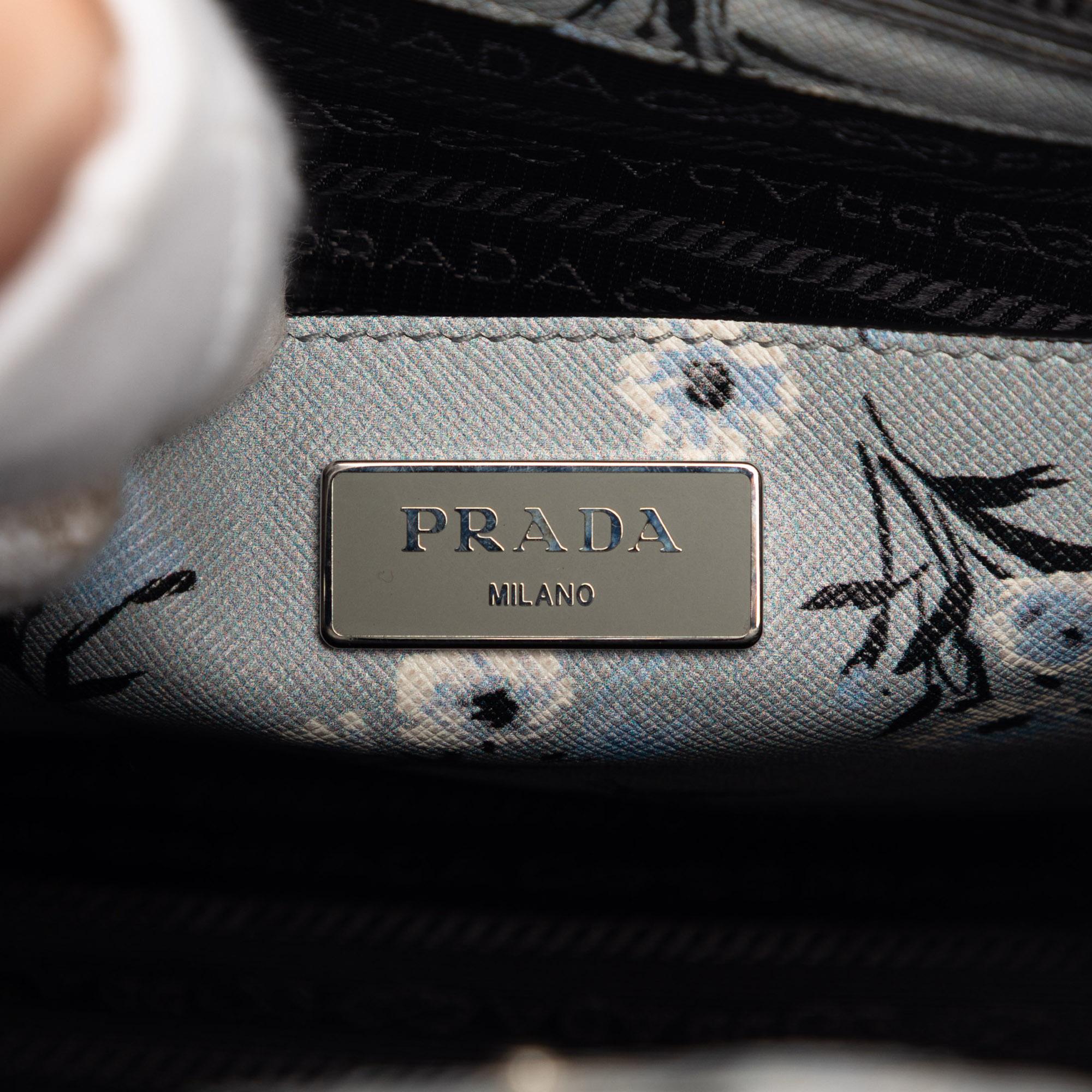 Prada Saffiano Floral Print Twin Pocket Satchel