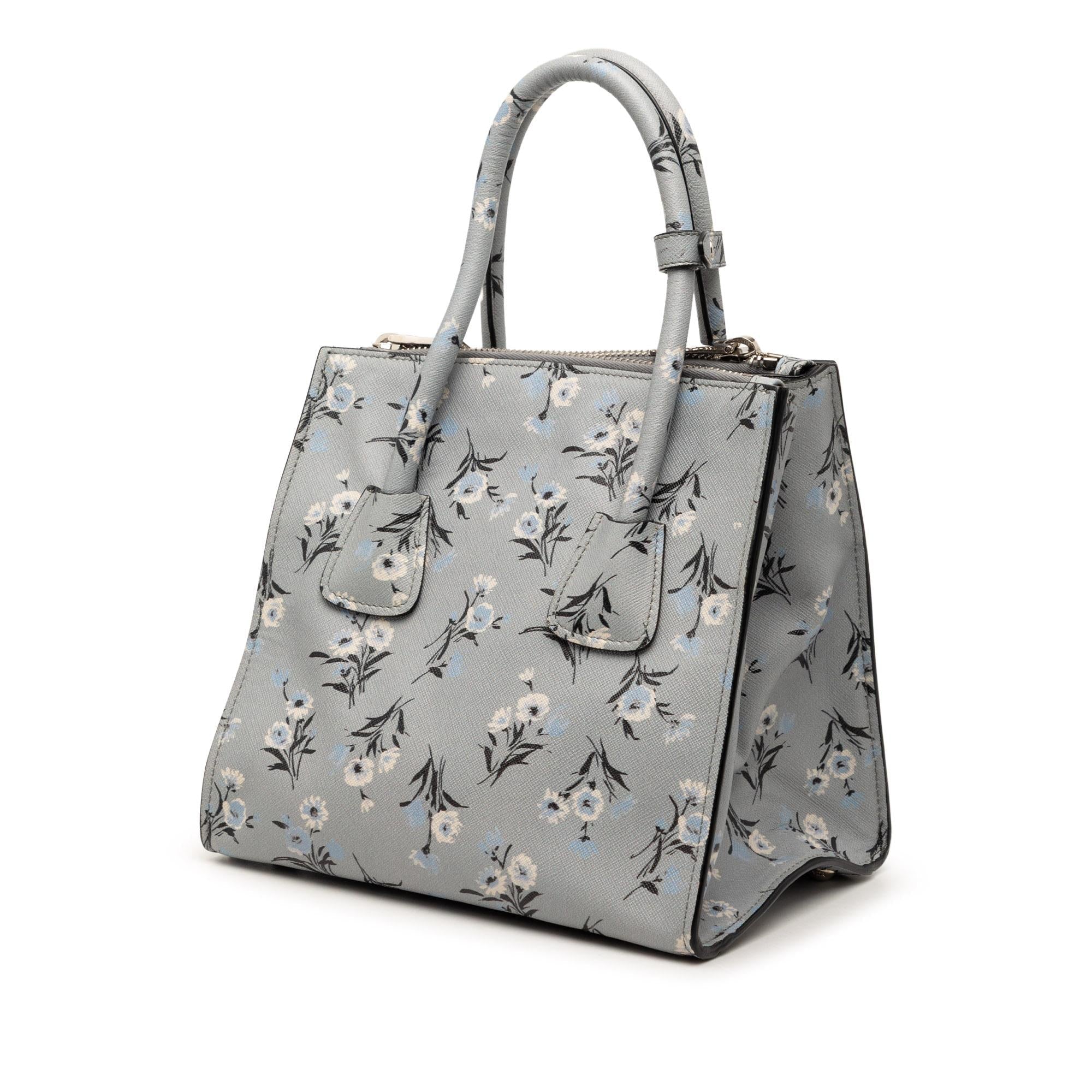 Prada Saffiano Floral Print Twin Pocket Satchel