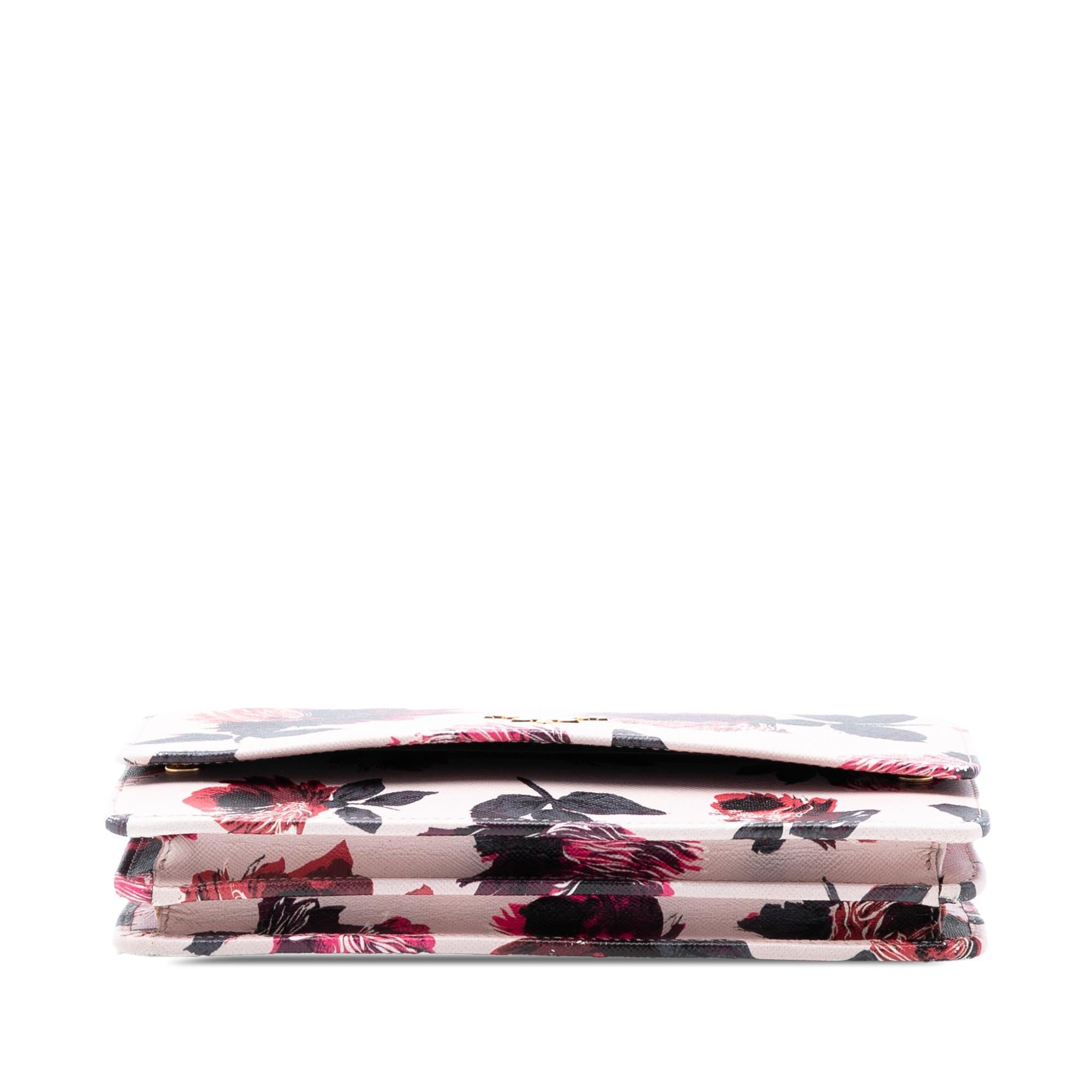 Prada Saffiano Floral Print Wallet on Strap