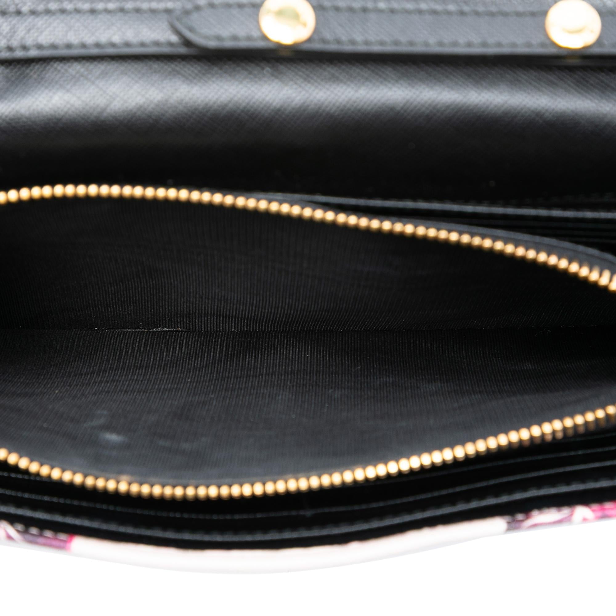 Prada Saffiano Floral Print Wallet on Strap