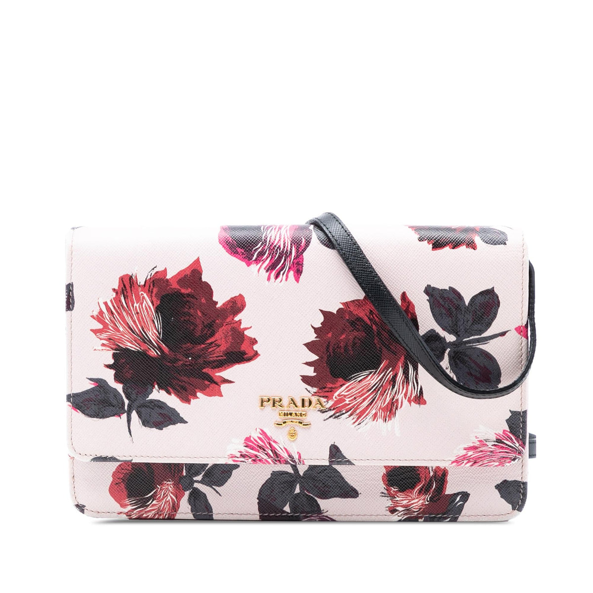 Prada Saffiano Floral Print Wallet on Strap