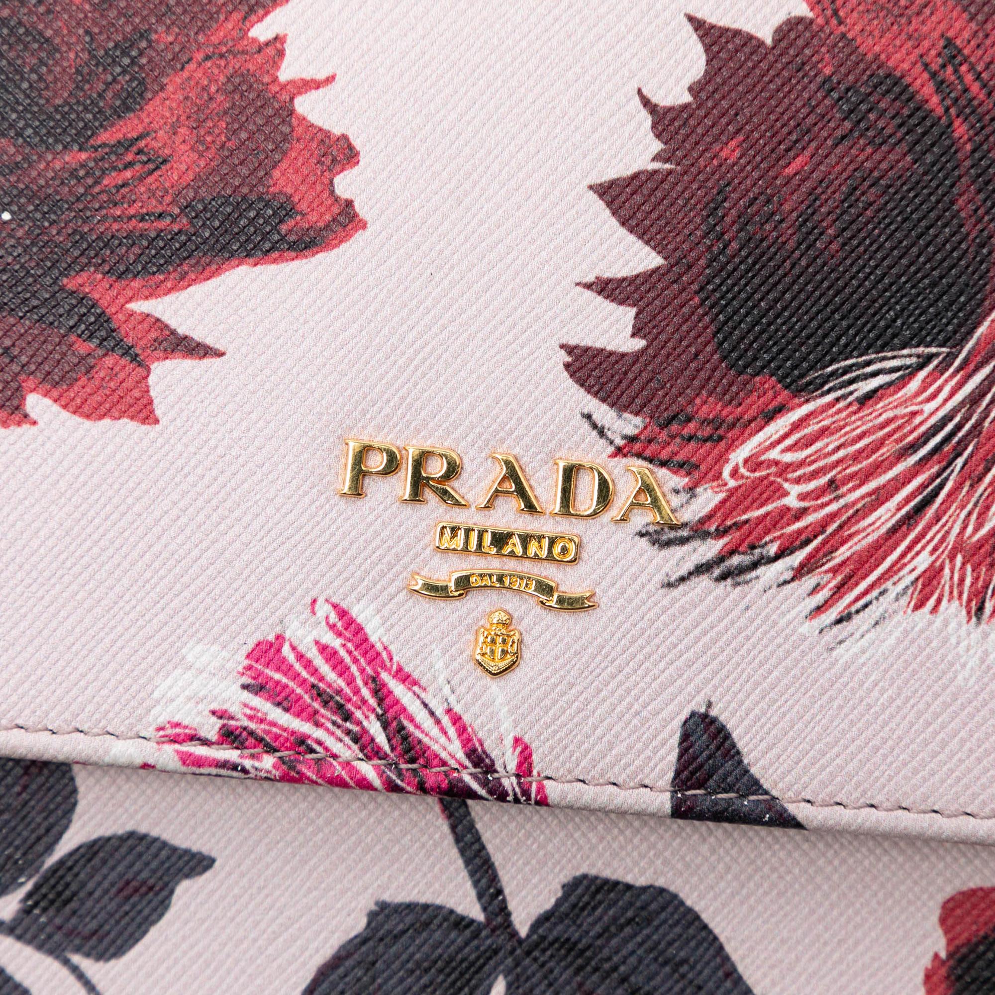 Prada Saffiano Floral Print Wallet on Strap