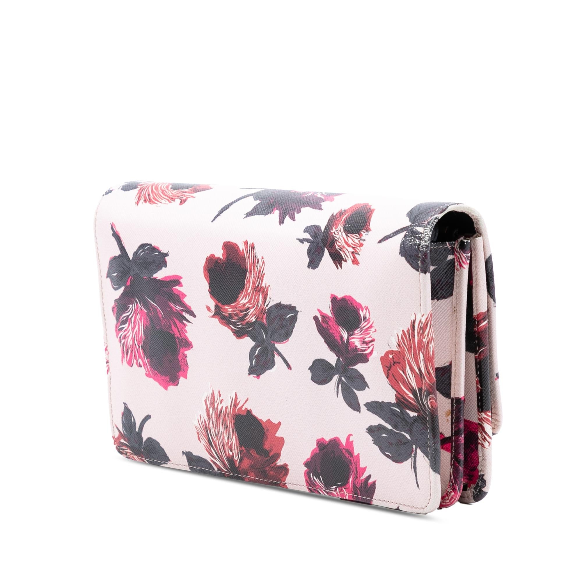 Prada Saffiano Floral Print Wallet on Strap