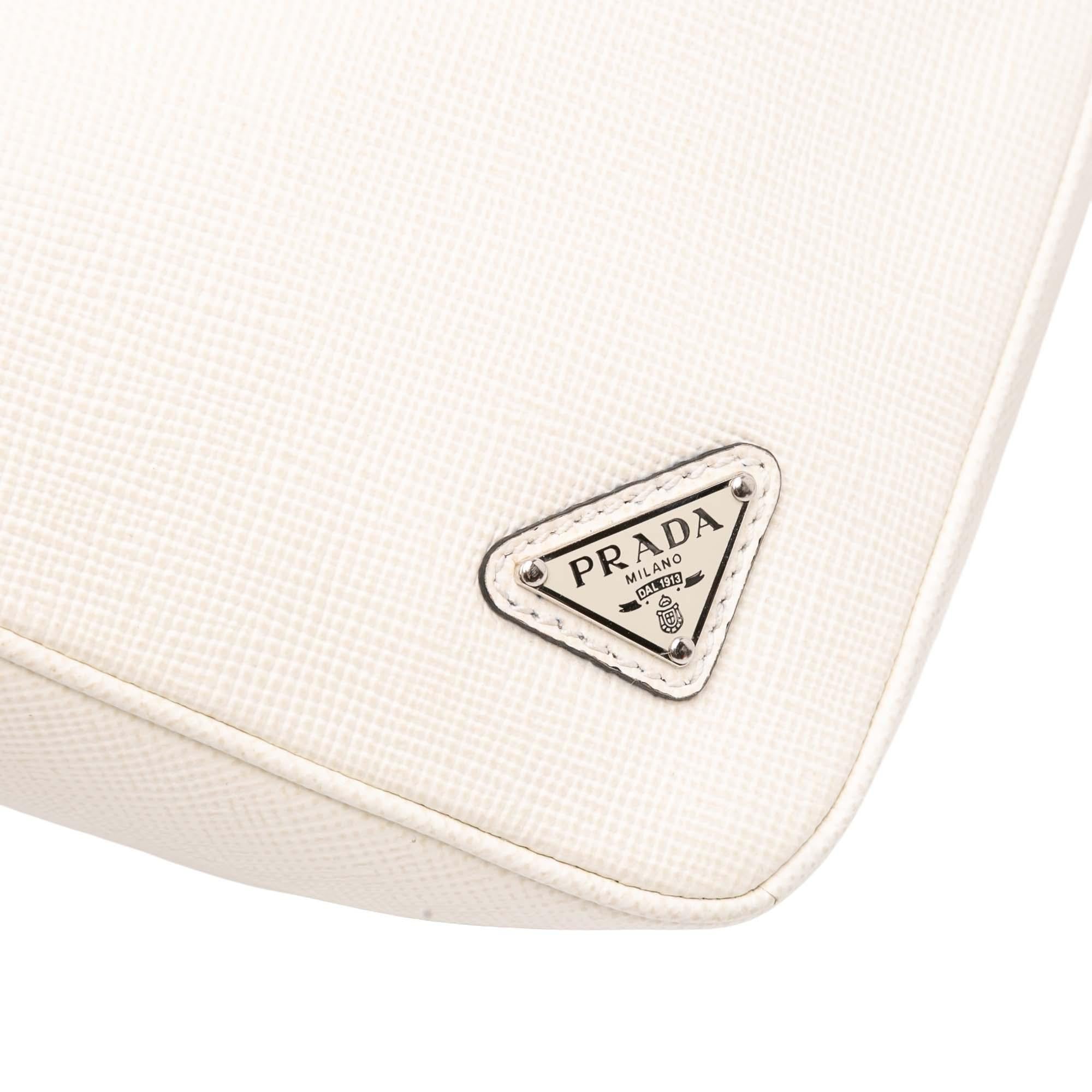 Prada Saffiano Logo Embossed Triangle Wristlet Pouch