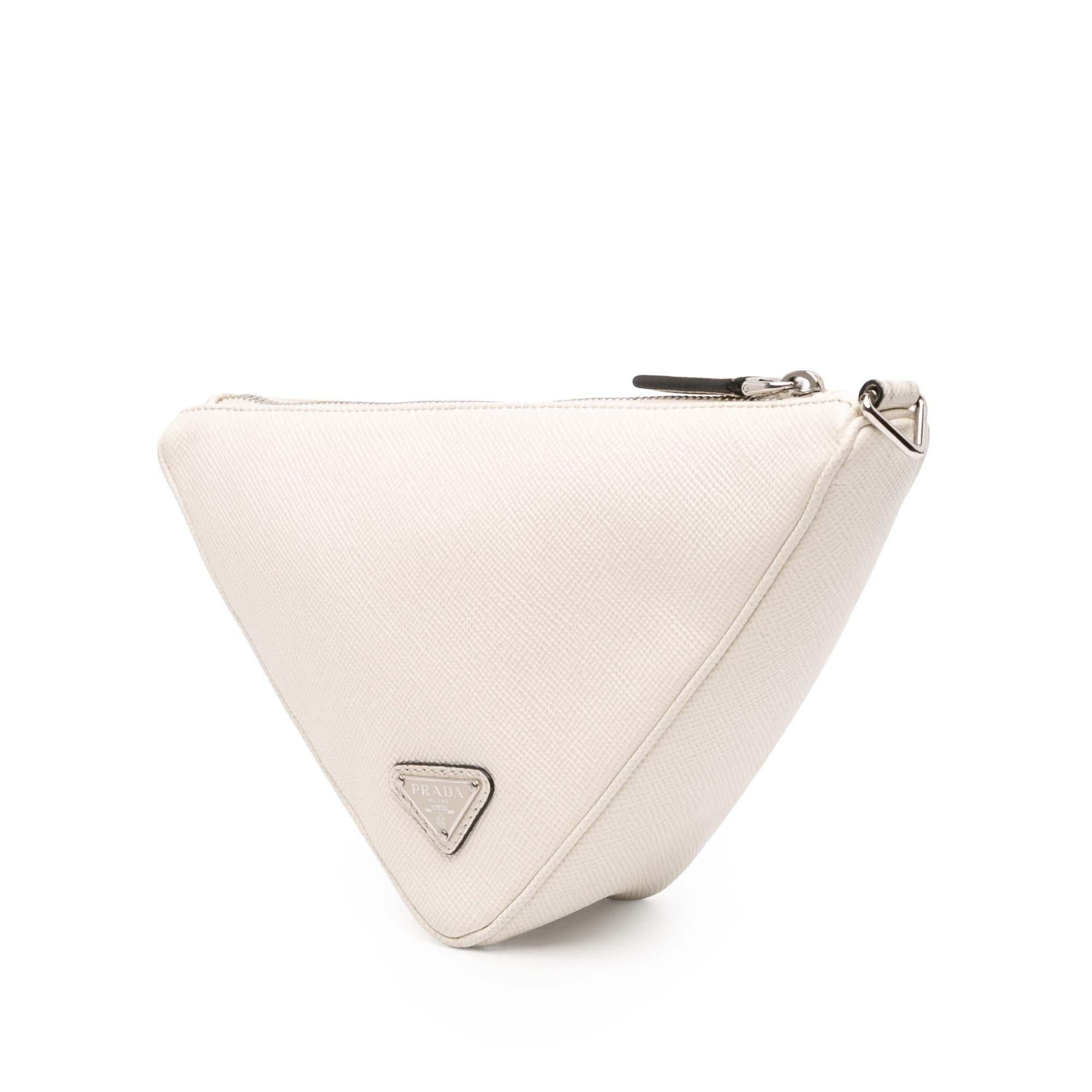 Prada Saffiano Logo Embossed Triangle Wristlet Pouch
