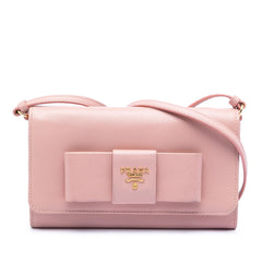 Prada Saffiano Lux Bow Wallet On Strap