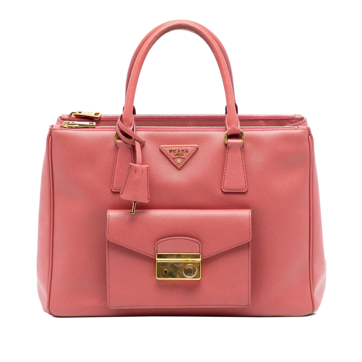 Prada Saffiano Lux Galleria Double Zip Front Pocket Satchel