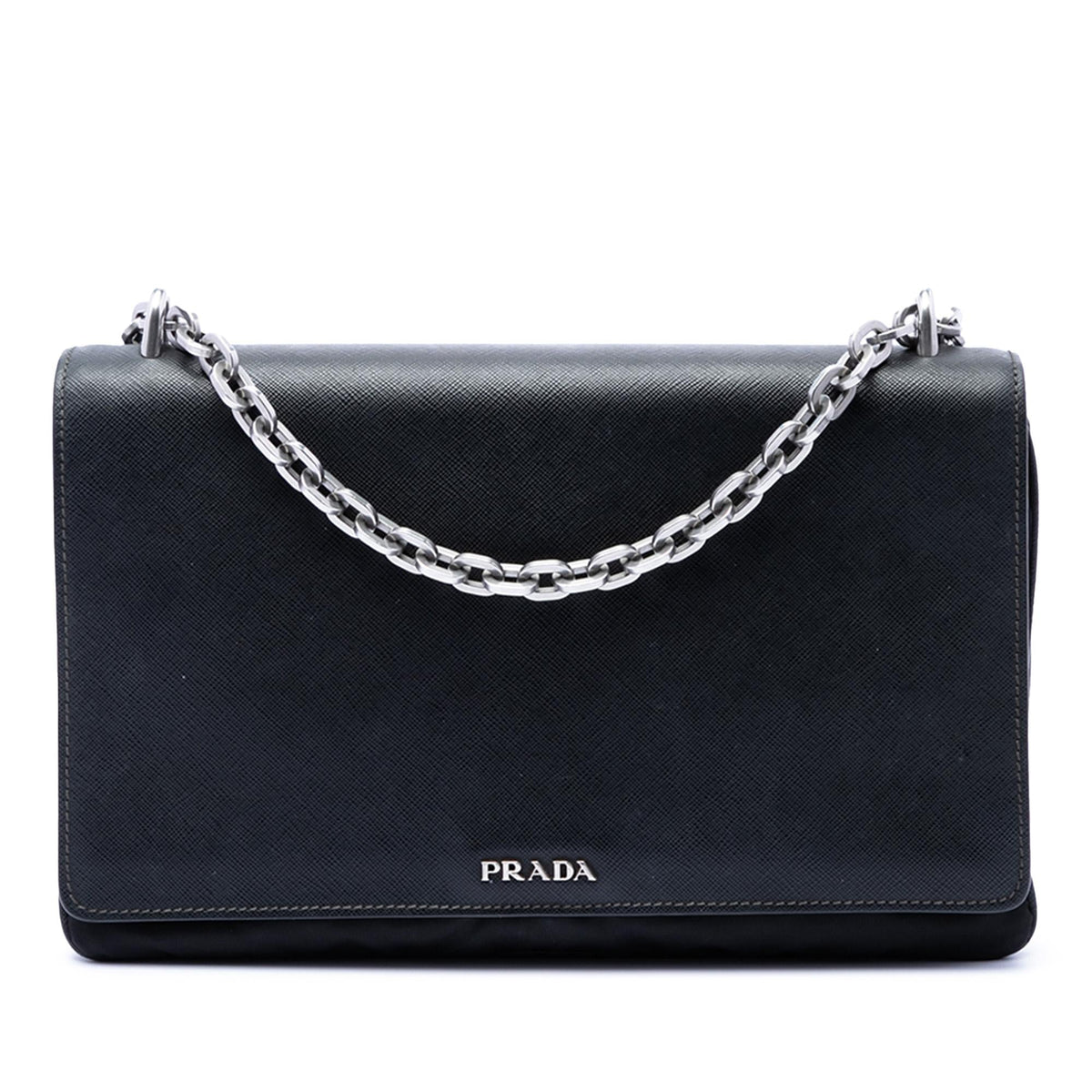 Prada Saffiano Lux and Tessuto Chain Crossbody