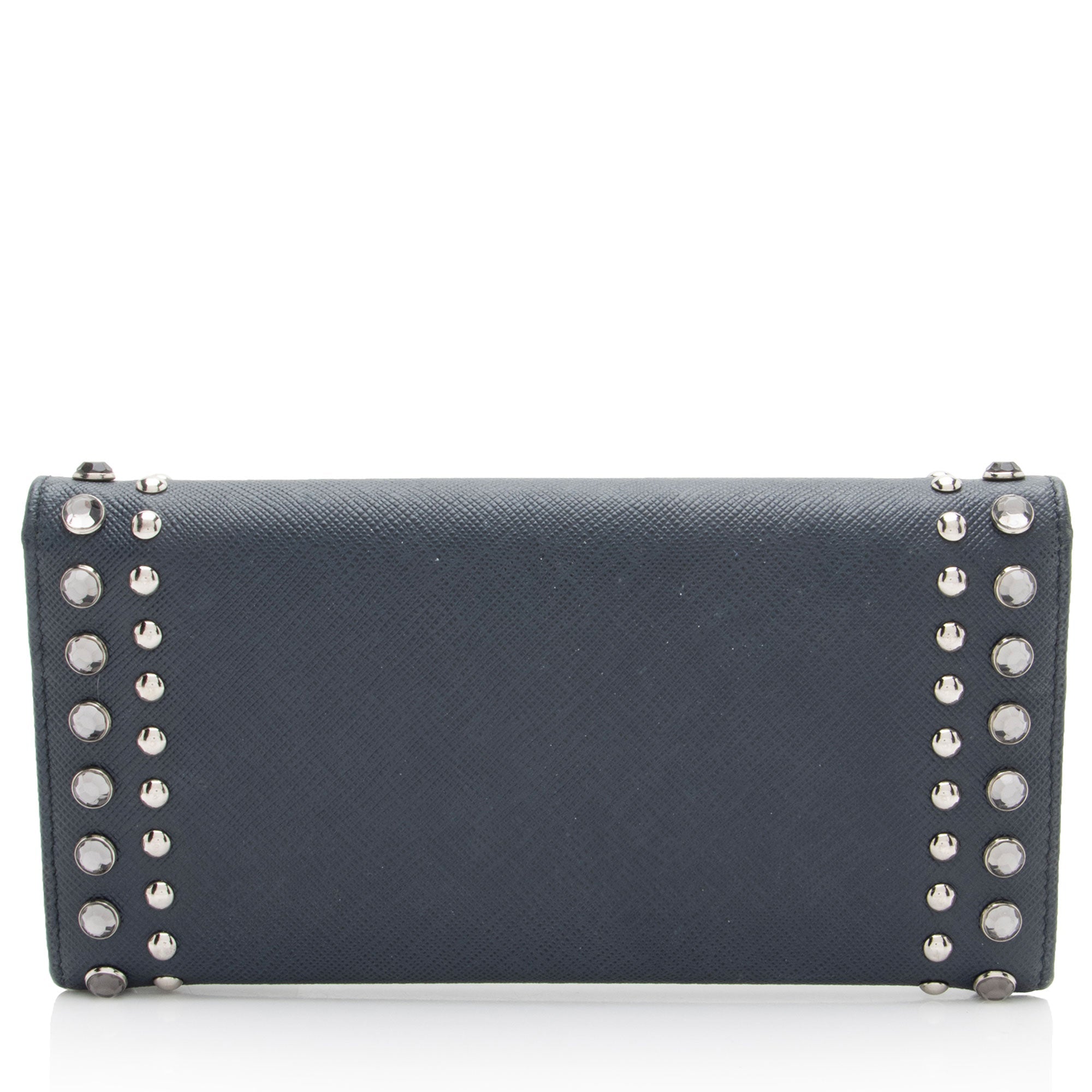 Prada Saffiano Studded Crystal Continental Wallet