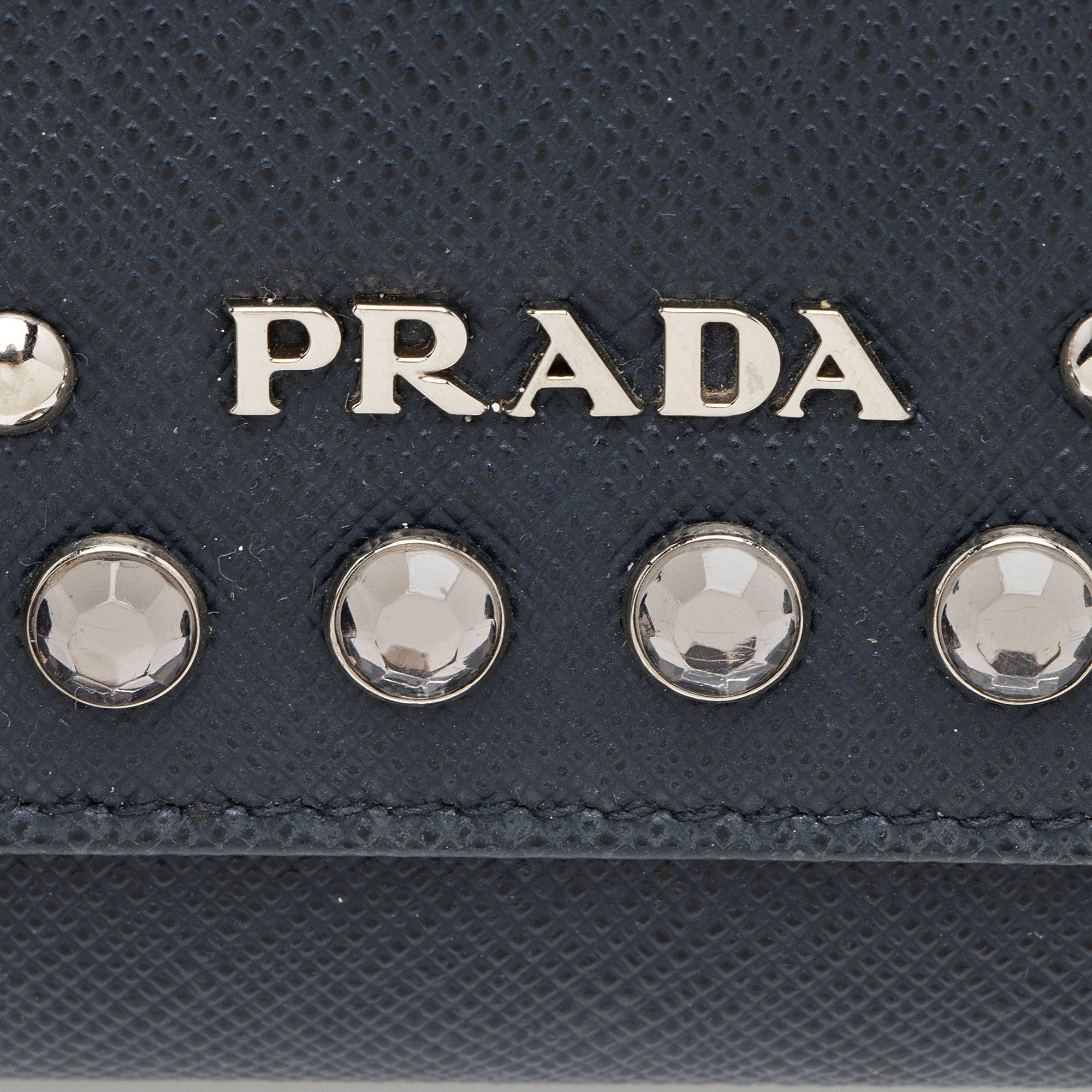Prada Saffiano Studded Crystal Continental Wallet